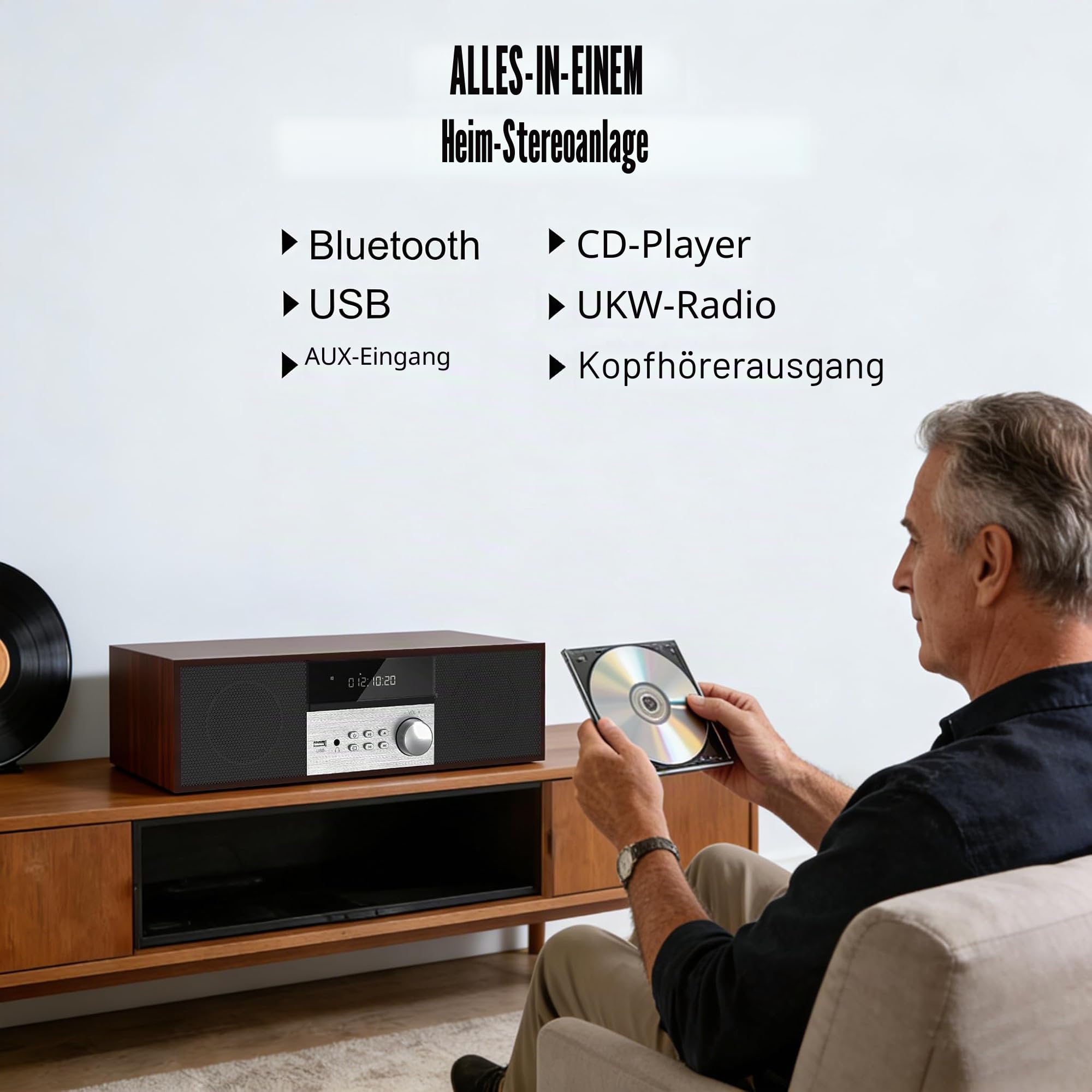 LONPOO Kompaktanlagen Micro HiFi-System, 40W RMS CD-Stereoanlage Musikanlage mit CD-Player, UKW Radio, Bluetooth, AUX-IN, Kopfhörer Ausgang, DSP-Tech, Klänge löschen& Satter Bass Ton