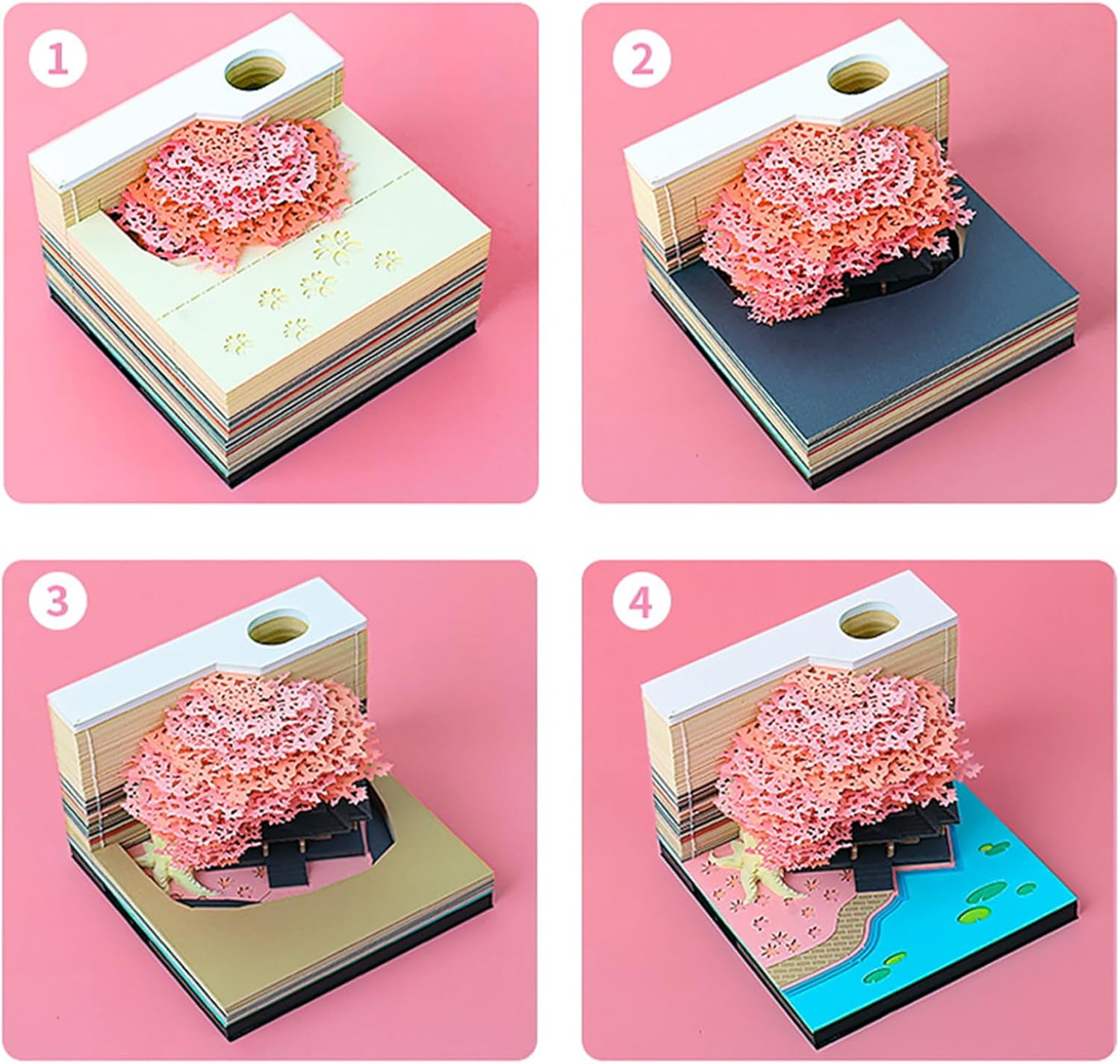 Time Piece Calendar - 2026 Desk Calendar with LED Light - 3D Paper Carving Art Memo Pad Notepad Gift for Christmas Housewarming Desktop Decoration (with Weekly Calendar & Light)