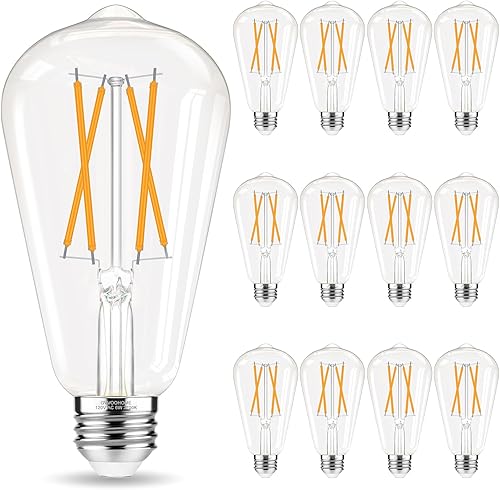 Edison Bulbs, bombilla LED E26 equivalente a 60 vatios, no regulable, blanco suave de 2700 K, bombillas vintage ST58, 90+ CRI, 6 W 600 LM, base