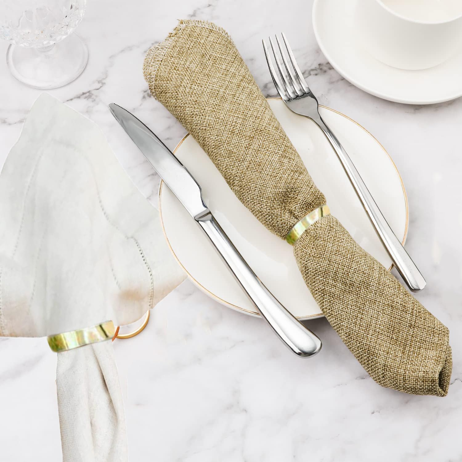 Lot de 80 ronds de serviette dorés en acier inoxydable pour table de mariage, fête de Noël, dîner