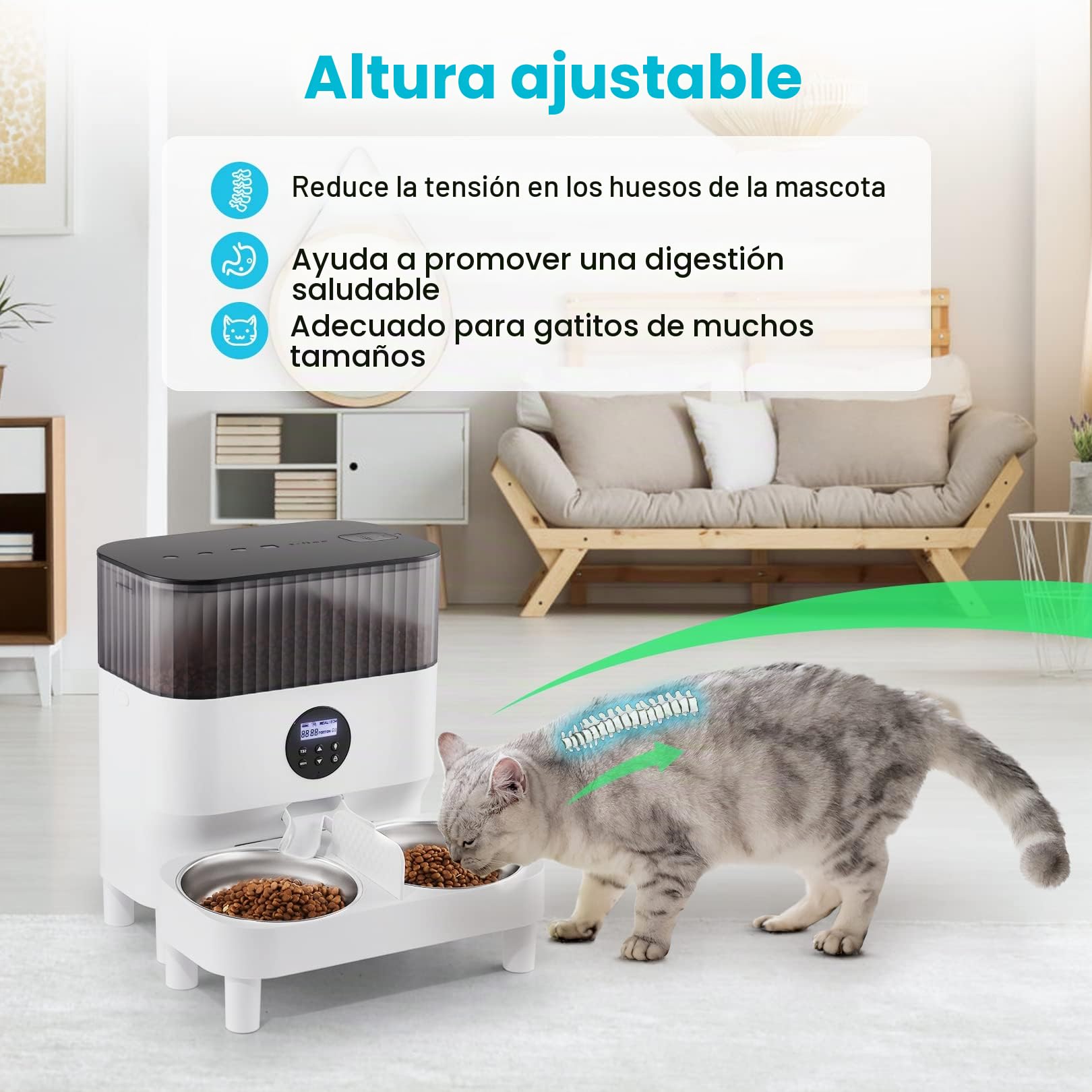 Sailnovo Comedero Automático para Dos Gatos, Dispensador de Comida Seca para Mascotas, Recordatorio de Voz 10s, hasta 80 Porciones y 4 Comidas al Día para Perros y Gatos, Blanco-5L