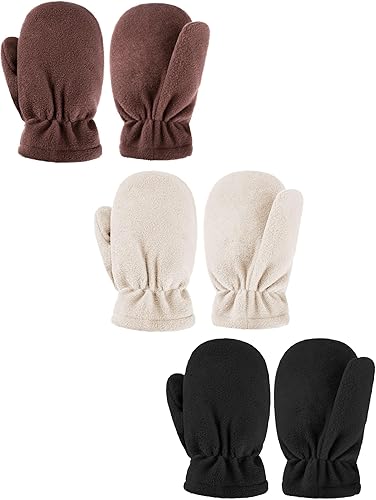 3 pares de guantes de forro polar para niños pequeños, guantes cálidos de invierno resistentes al viento, guantes de esquí para niños y niñas para