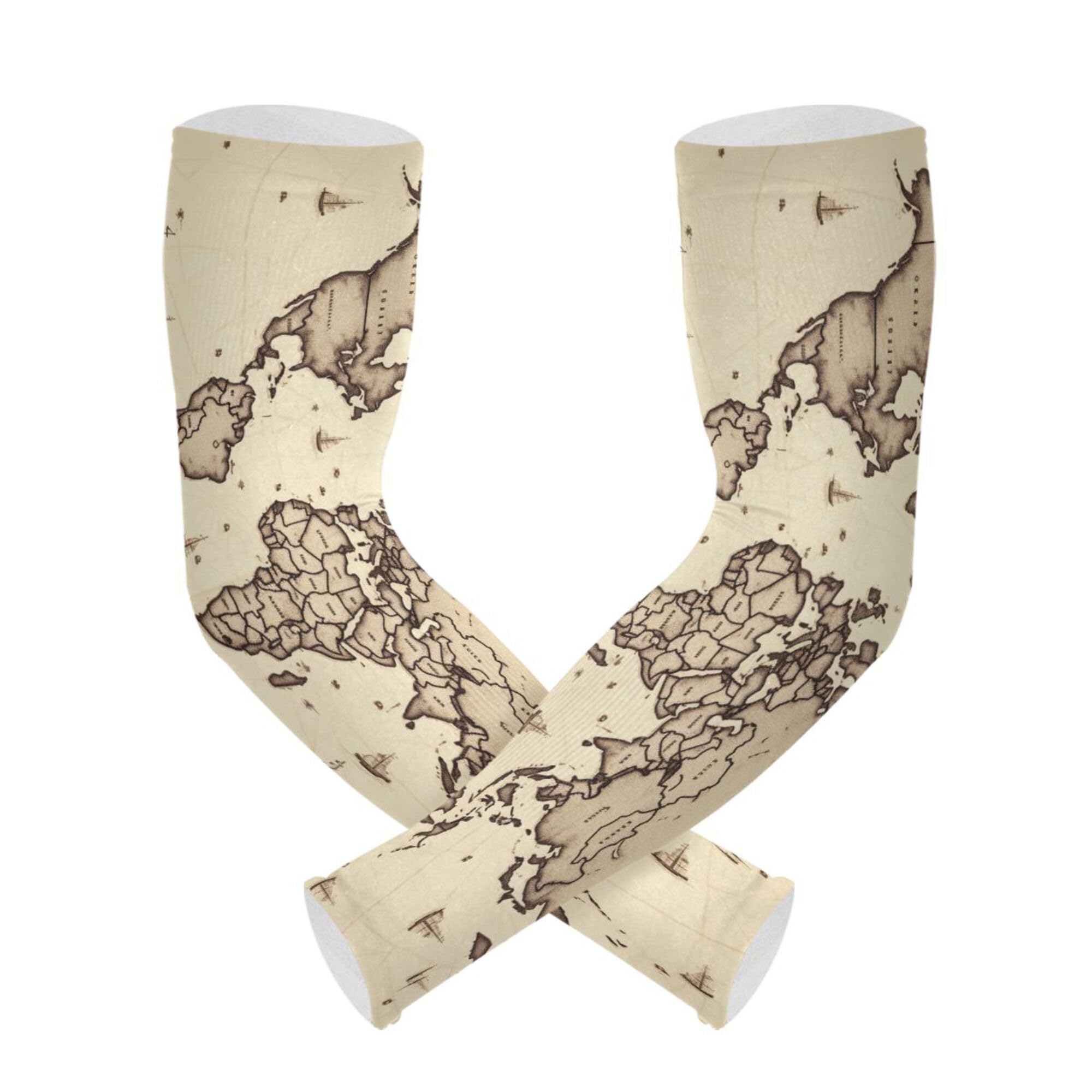 PYBUG World Map Cooling Arm Sleeves Men Women Breathable with Thumb Hole Sun Protection for Gardens,Gardening,Farms,Driving,Cycling