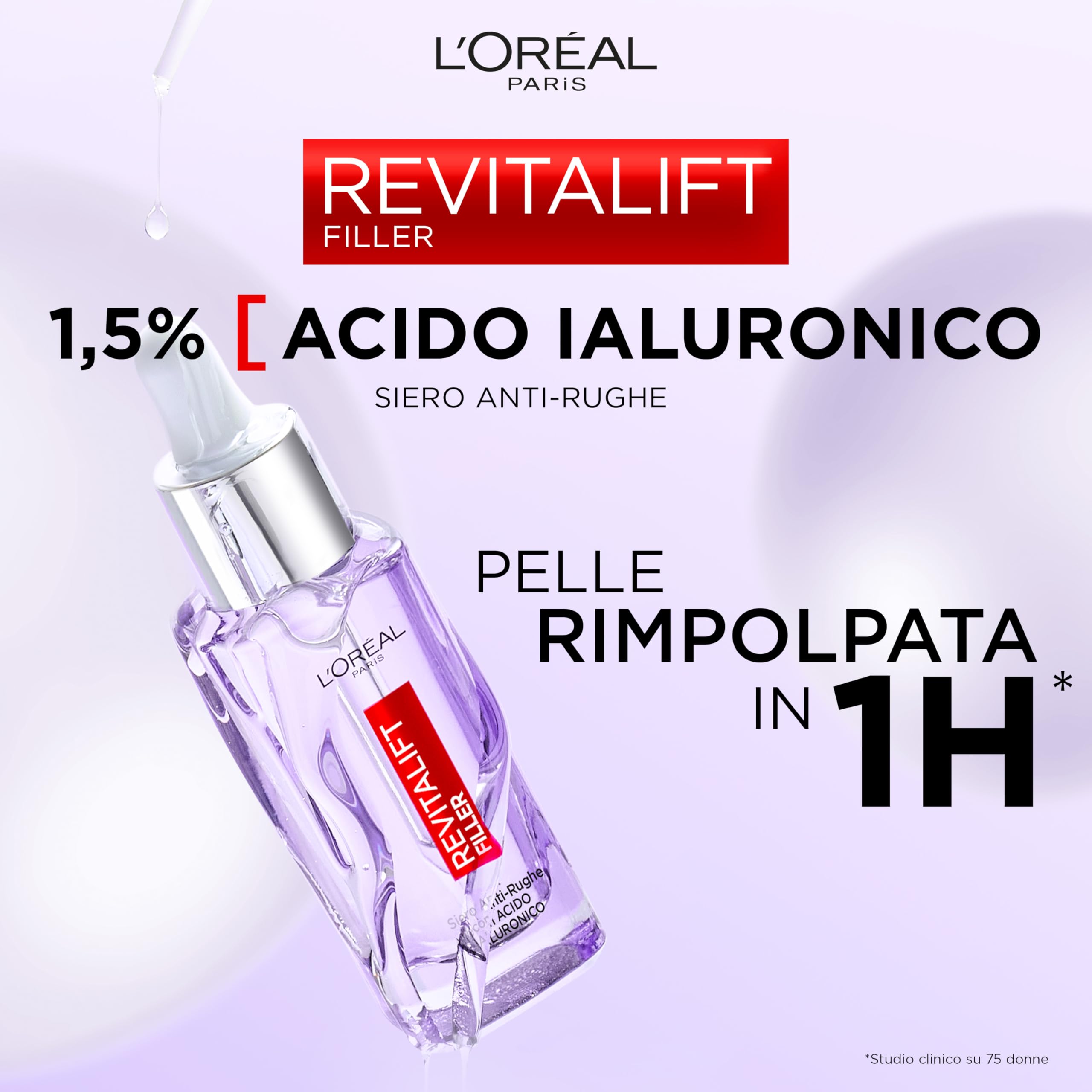 L'Oréal Paris Siero Viso Revitalift Filler, Azione Rimpolpante e Anti-Rughe, Altamente Concentrato con Acido Ialuronico al 1.5%, 30 ml