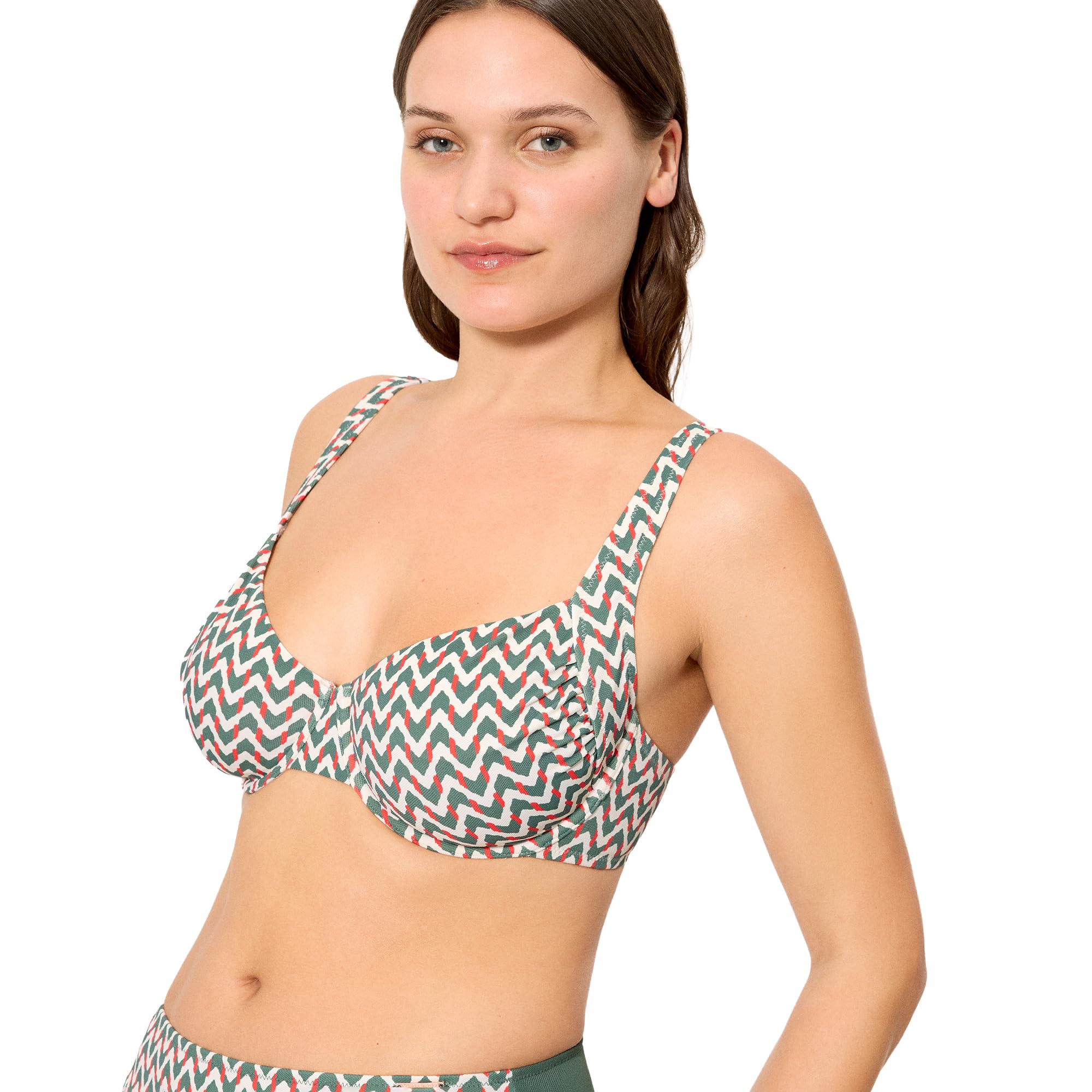 YSABEL MORA. Top Bikini Reductor Micropiqué Estampado. Sujeción Firme y Forma Natural para Copas E y F Colección Sunset.
