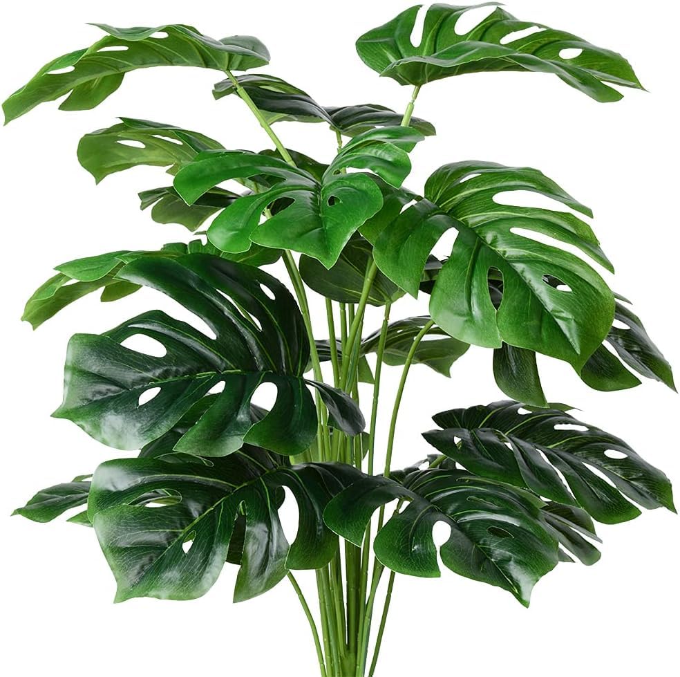 Dekorly Plastic Artificial Monstera Palm Plants Leaves Faux Turtl...