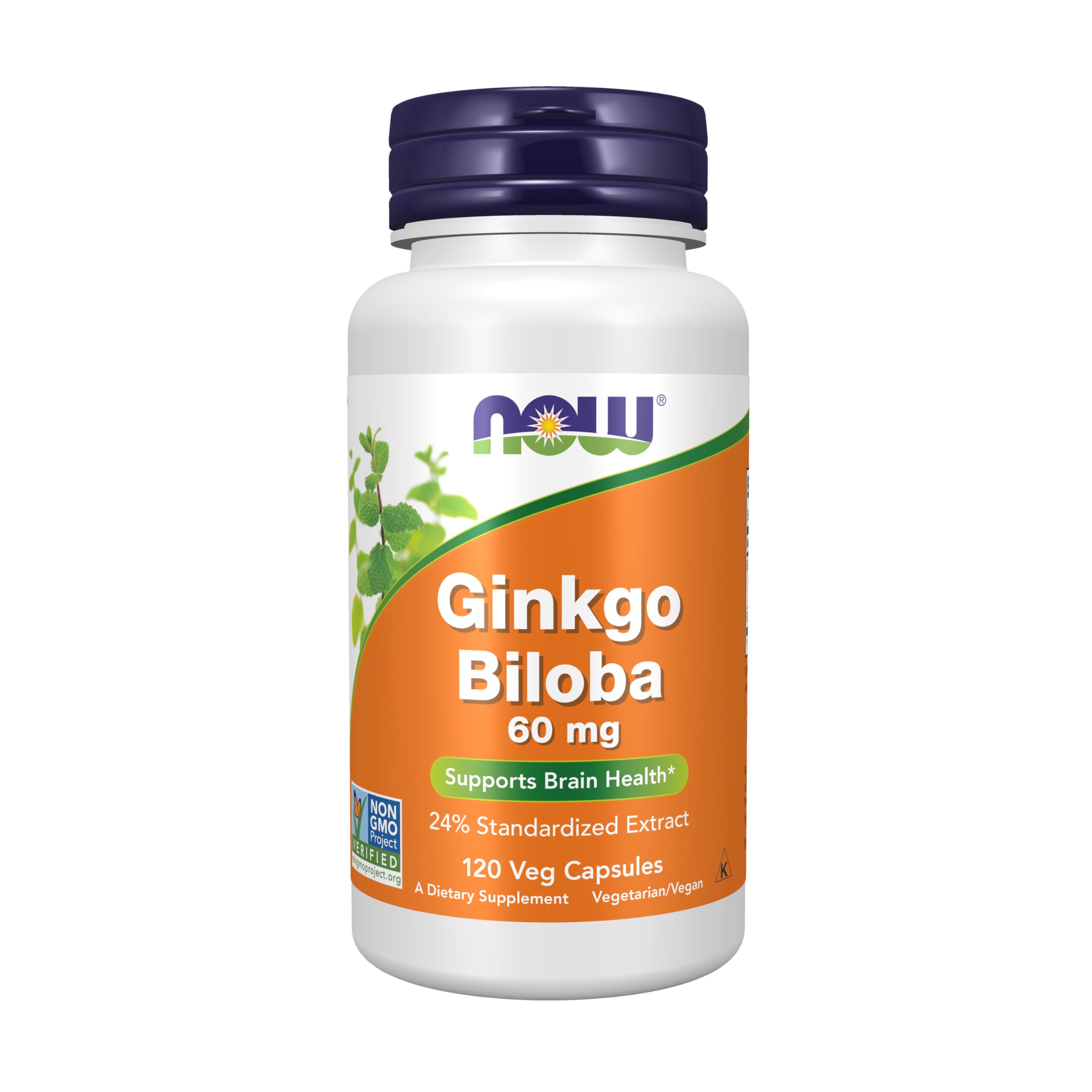 NOW Foods Supplements, Ginkgo Biloba 60 mg, 24% Standardized Extract, Non-GMO Project Verified, 60 Veg Capsules