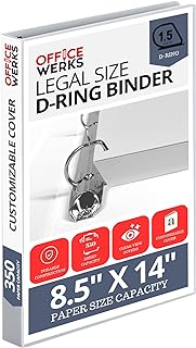 Performore - Office Werks Heavy Duty Legal Size View Binder - 14" x 8.5", White, 1.5 Inch D-Ring, Back Mount Binder