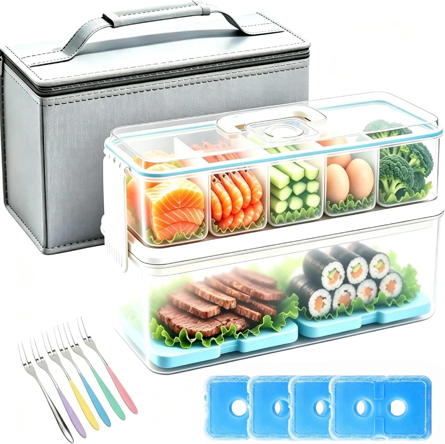12.8L Double Layer Snackle Box with Cooler Bag & 4 Ice Packs