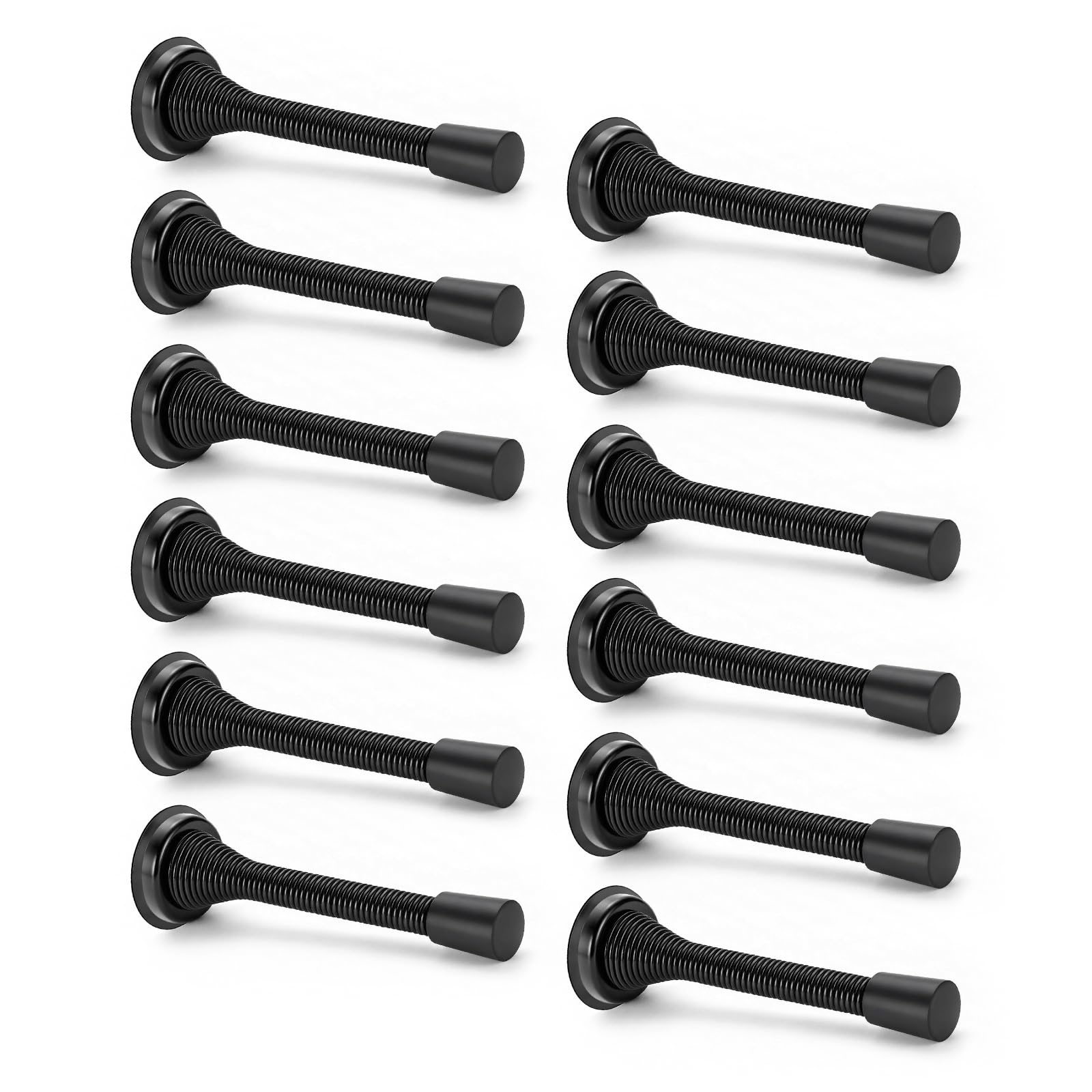 12 Pack, Black Wall Mounted Door Stop – Stainless Steel Door Stopper for Skirtings & Walls, Protective Door Stops for Home & Office