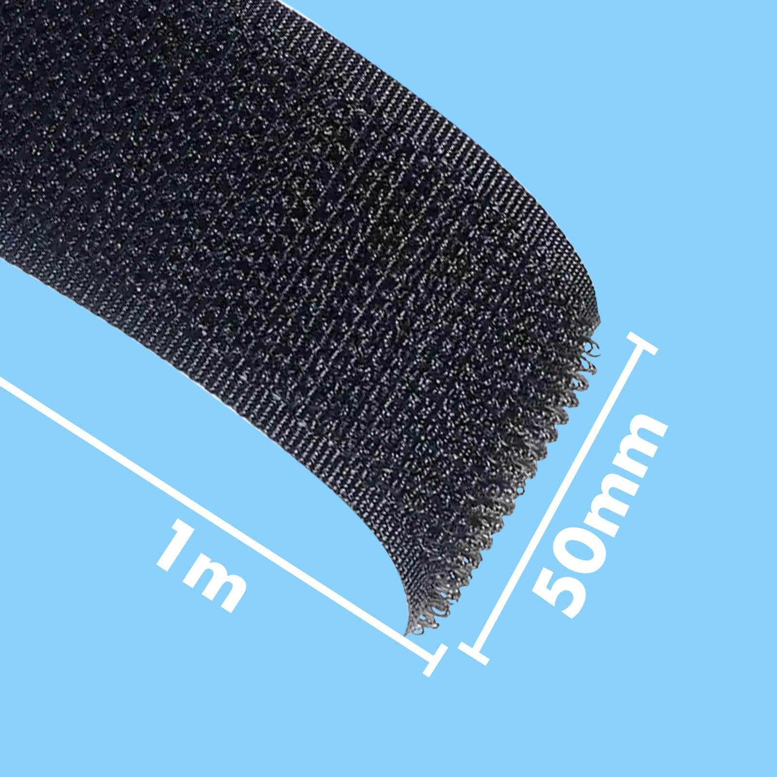 Cinta Adhesiva Gancho y Bucle Negro Doble Cara [1 Metro x 50 mm] Fuerte para Pared y Tela | Cierre Autoadhesivo Extrafuerte Reutilizable | Fijación sin Taladro para Cuadros, Mosquiteras