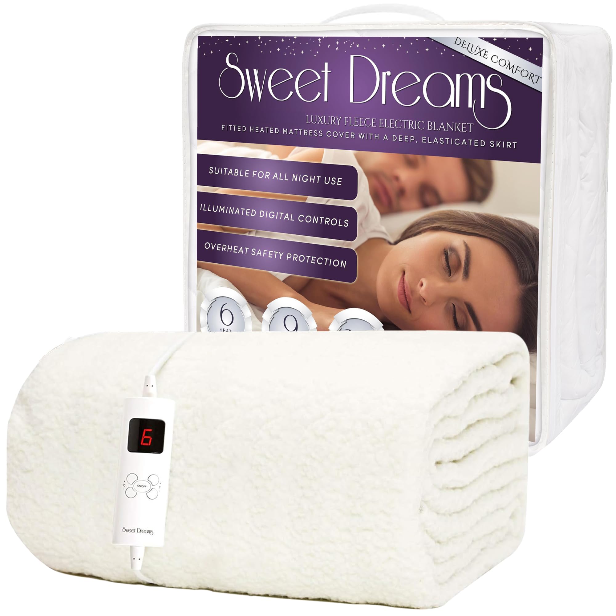 Sweet Dreams Electric Blanket Single Size, Luxury Bed Fleece Heated Mattress Cover, Machine Washable Underblanket, Digital Control, Overheat Protection (Single Size)