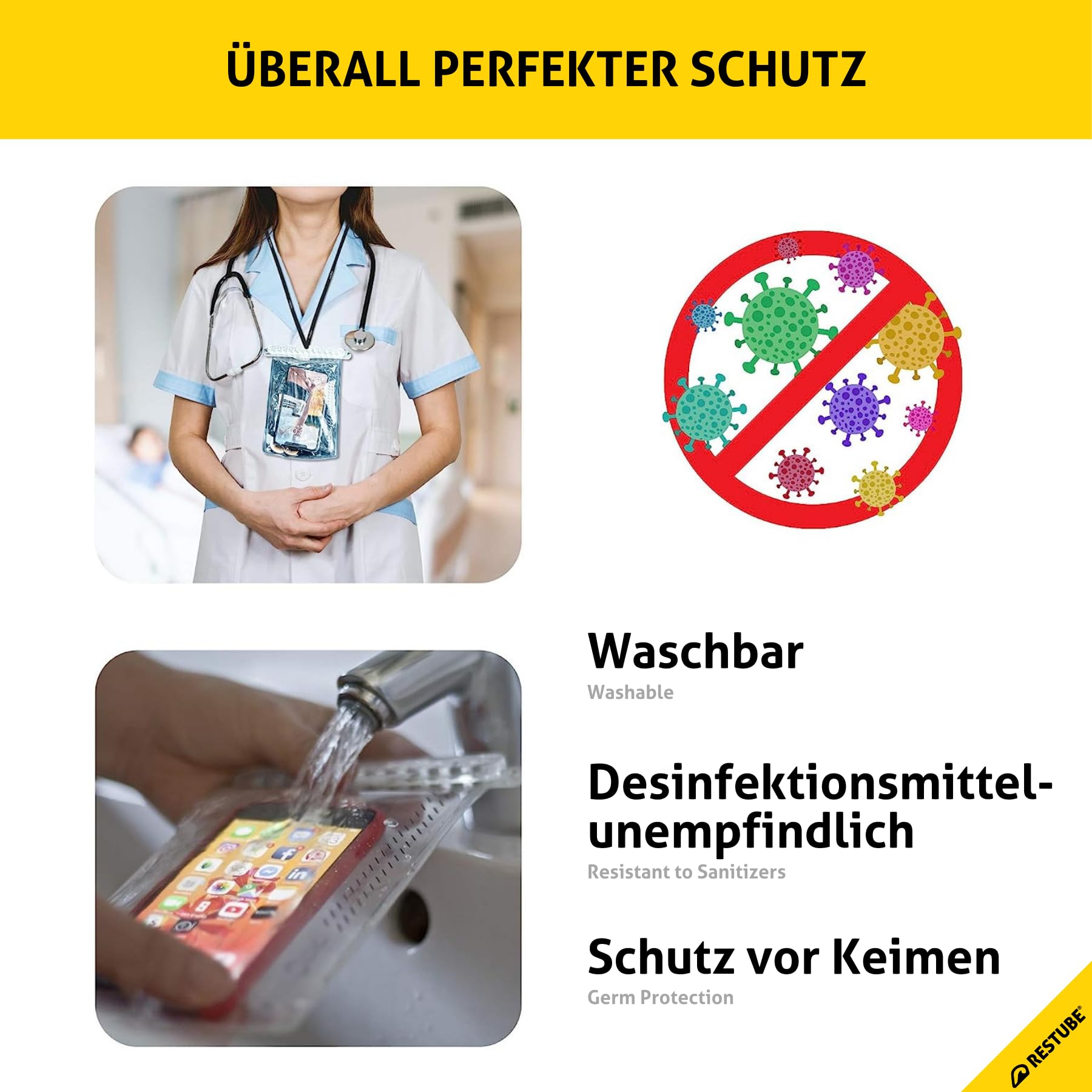 Restube wasserdichte Handyhülle, IPX8 Unterwasser Handyhülle für Schwimmen, Dry Bag Handy Lanyard Hülle für iPhone 14 13 12 11 XS XR X 8 7, Samsung S20 S10 S9, Huawei P30 P20 bis zu 6,9 Zoll