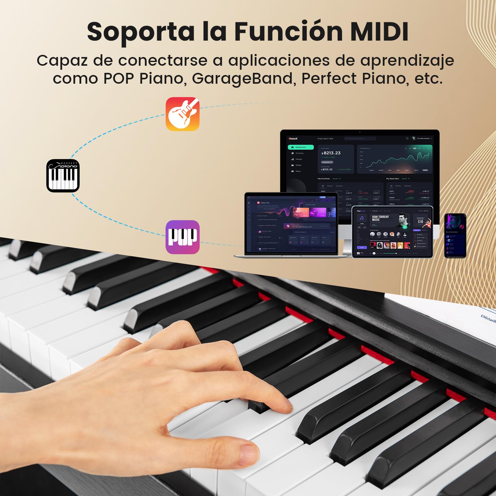 COSTWAY Piano Digital Vertical de 88 Teclas Contrapesadas, Piano Eléctrico Compacto con Soporte, Grabar y Reproducir, Pedales Triples, Doble Altavoz y Conectores para Auriculares, MIDI