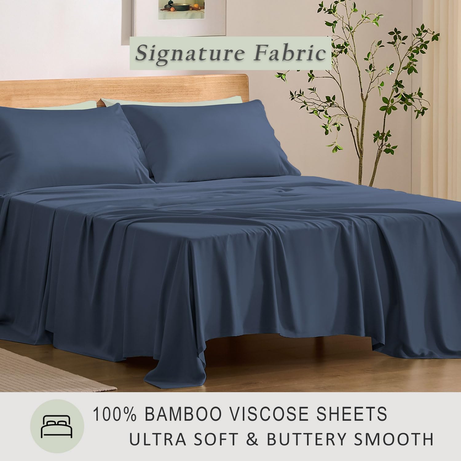 TOSMO Juego de sábanas de lujo, 100 % viscosa de bambú, juego de ropa de cama de 4 piezas (tamaño King), bolsillos extra profundos de 45,7 cm, certificado Oeko-Tex, suave, refrescante y transpirable,