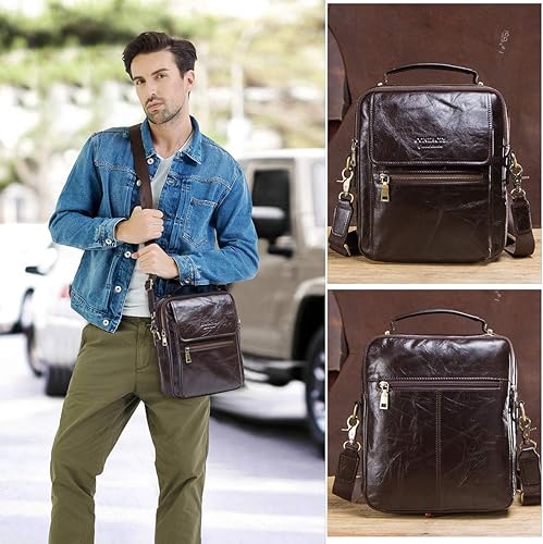 Miniatura 6 de Contacts Bolso bandolera de cuero para hombre, 9.7 pulgadas, iPad, vintage, de cuero auténtico, bolso de viaje para el trabajo, Café