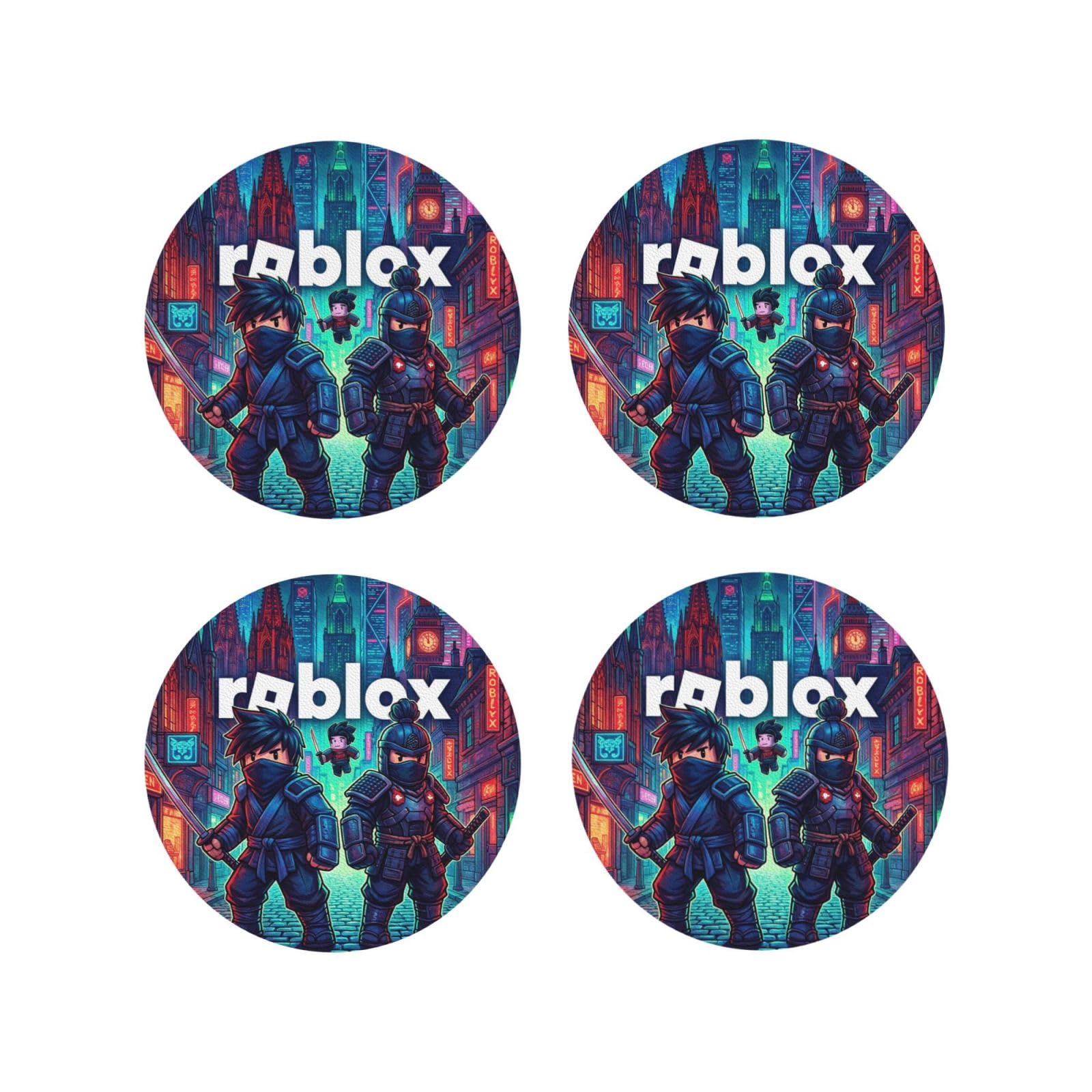 Coasters Set of 4 Round Leather Coaster Quick-Dry Drink Roblox Coasters for Desk Absorbent Mugs Pads Tabletop Protection Pad Heat Resistant Coffee Cup Mat for Kitchen Bar