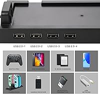 Vista 2 de Base de concentrador 2019, concentrador USB para Nintendo Switch con 4 puertos de salida para controladores Pro con cable, teclado, base Joy-Con