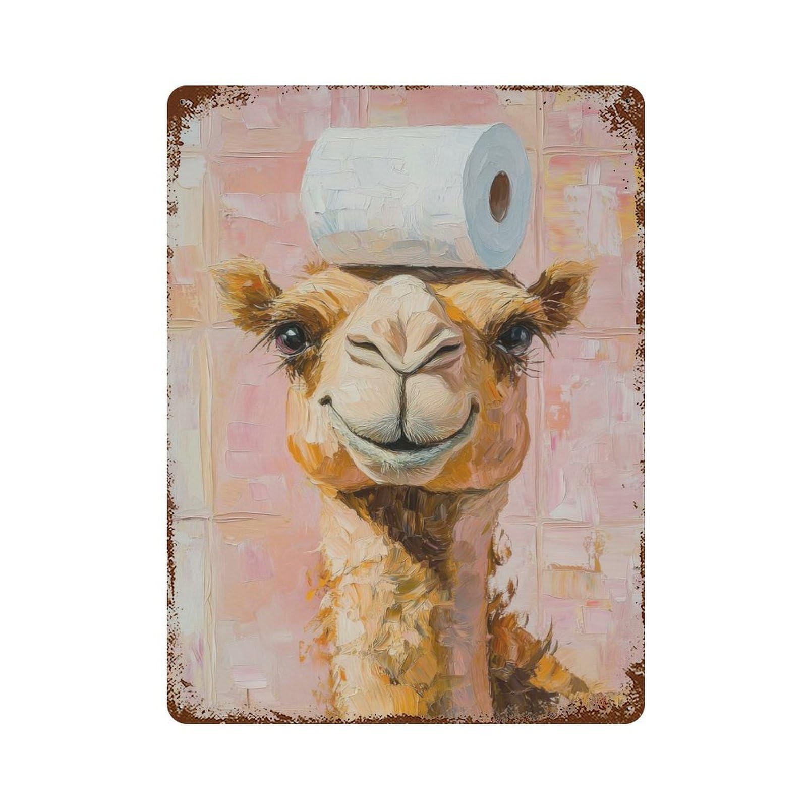 Camel with Toilet Paper 15.7"x11.8" Aged Metal Wall Plaque, Retro Wall Decor for Farmhouse, Kitchen And Entryway Decor