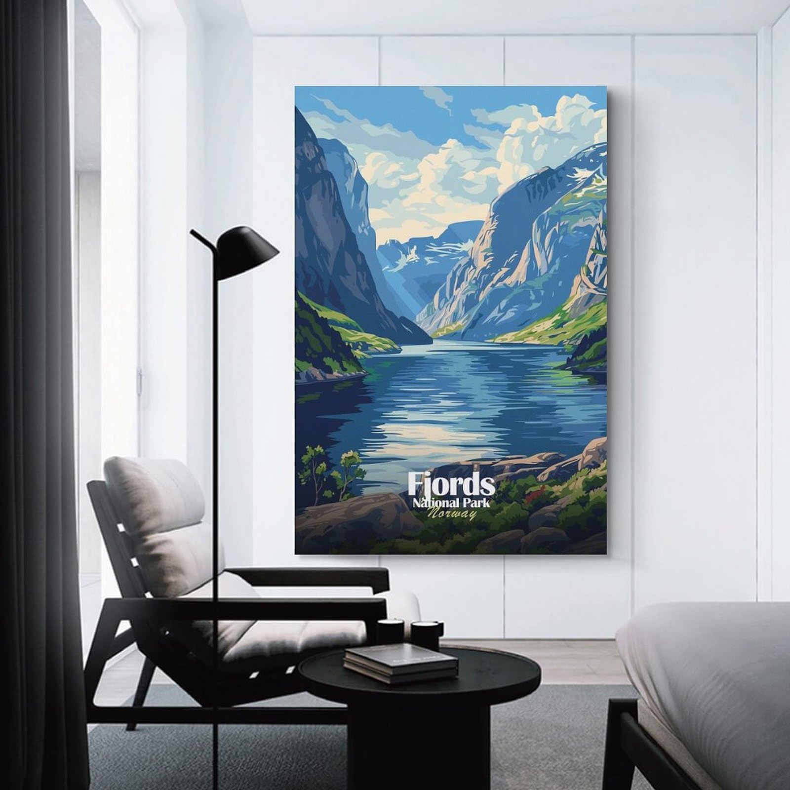Junmoney Fjords National Park Norway Landscape Room Decor Wall Art 24x36inch(60x90cm), for Entrance Spaces, Stair Walls Or Halls, A Neat Decor Update for Hallways