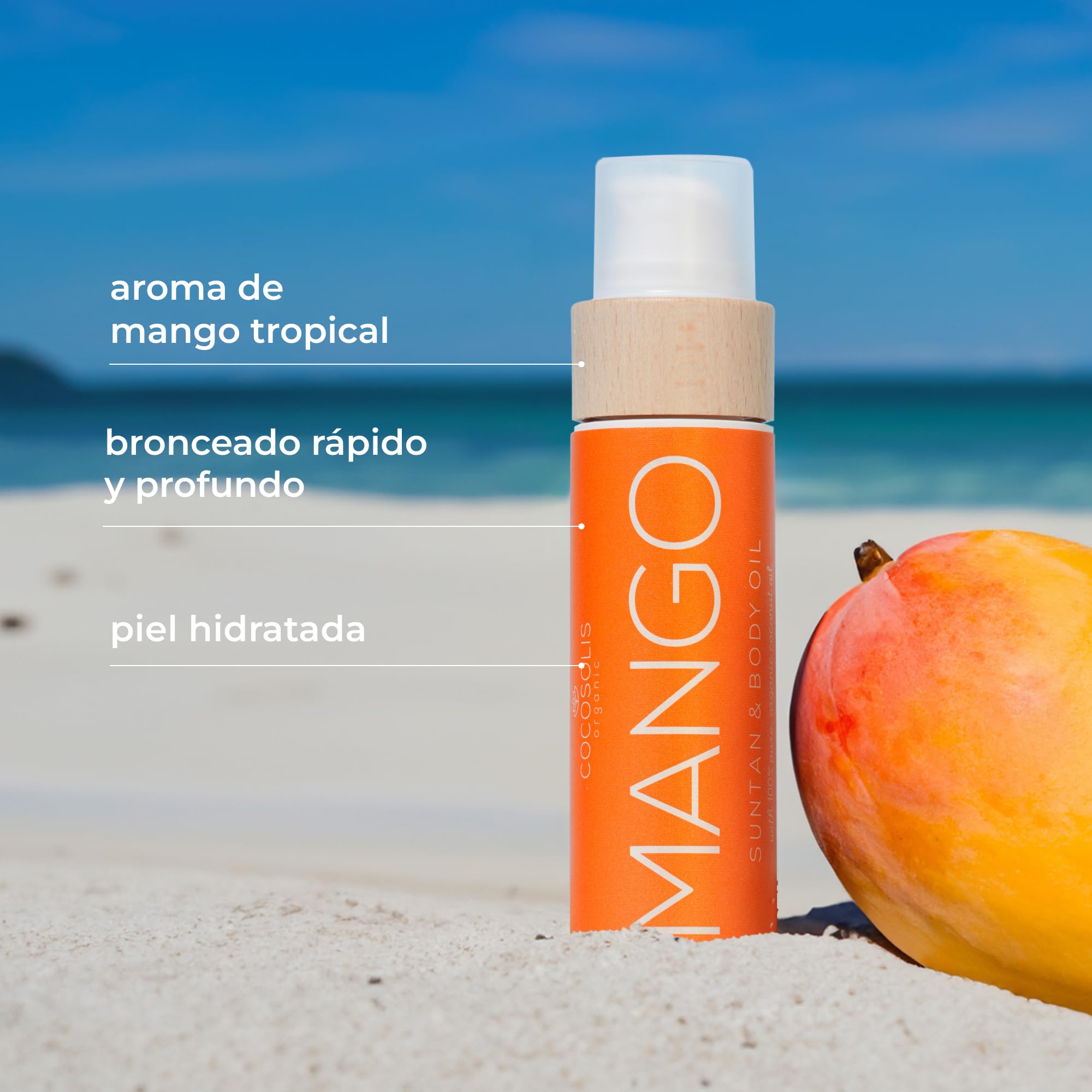 COCOSOLIS Mango - Acelerador Bronceado, Loción Bio Oil para un bronceado natural – Bronceadores Solares y Crema hidratante - Aroma tropical - 110 ml