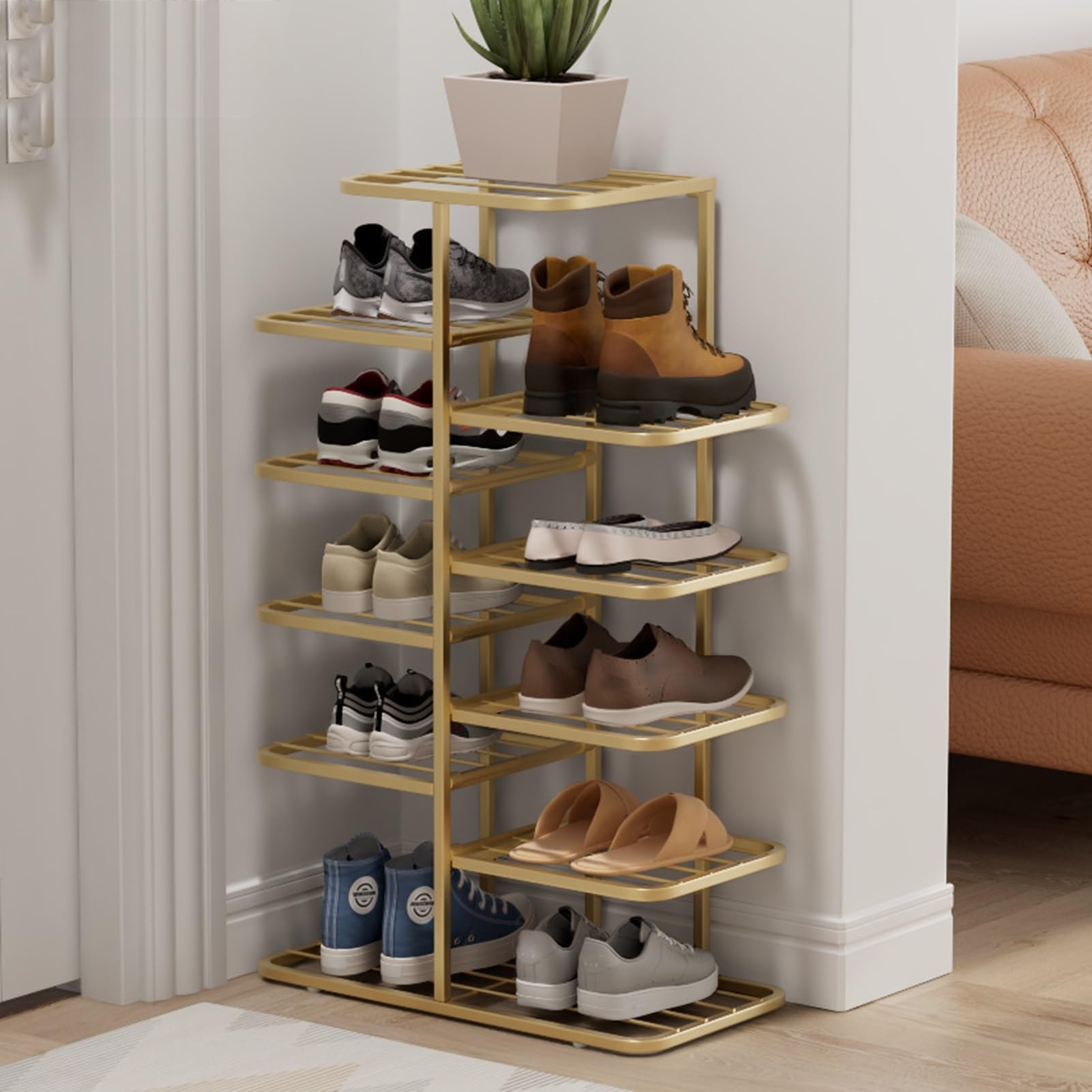 Meuble à chaussures étroit fini veau au design moderne et raffiné