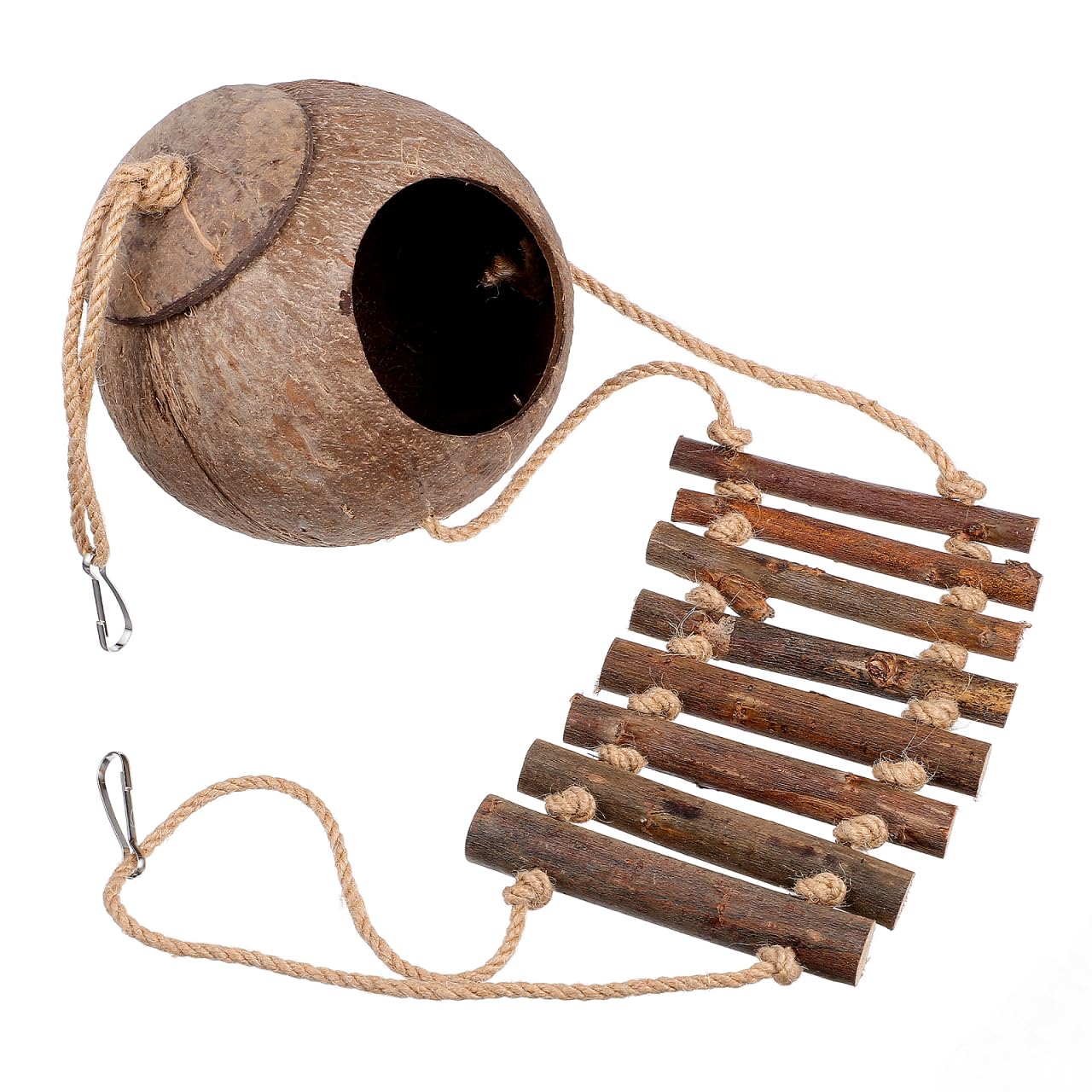 Hemobllo Reptile Hiding Cave Coconut Shell Reptile Hideout with Ladder Terrarium Decor for Gecko Accessories Lizard Hide Place Crested Gecko Tank Accessories 23.62 X 4.72 X 2.36 in
