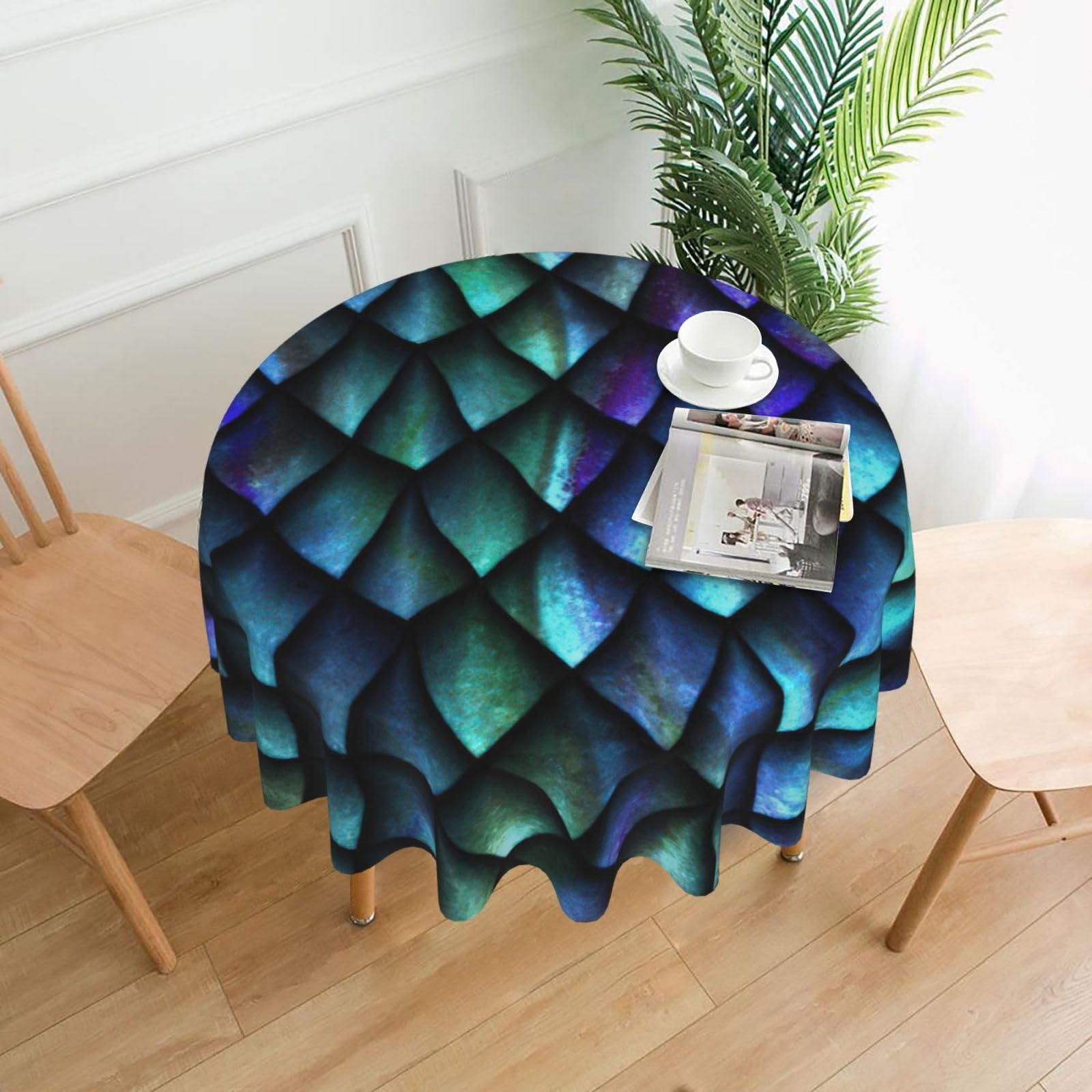 SDEGTHO 3D Magical Dragon Scales Pattern Print Modern Retro Round Tablecloth 60in Polyester Fabric Cover for Party Dining Table Washable