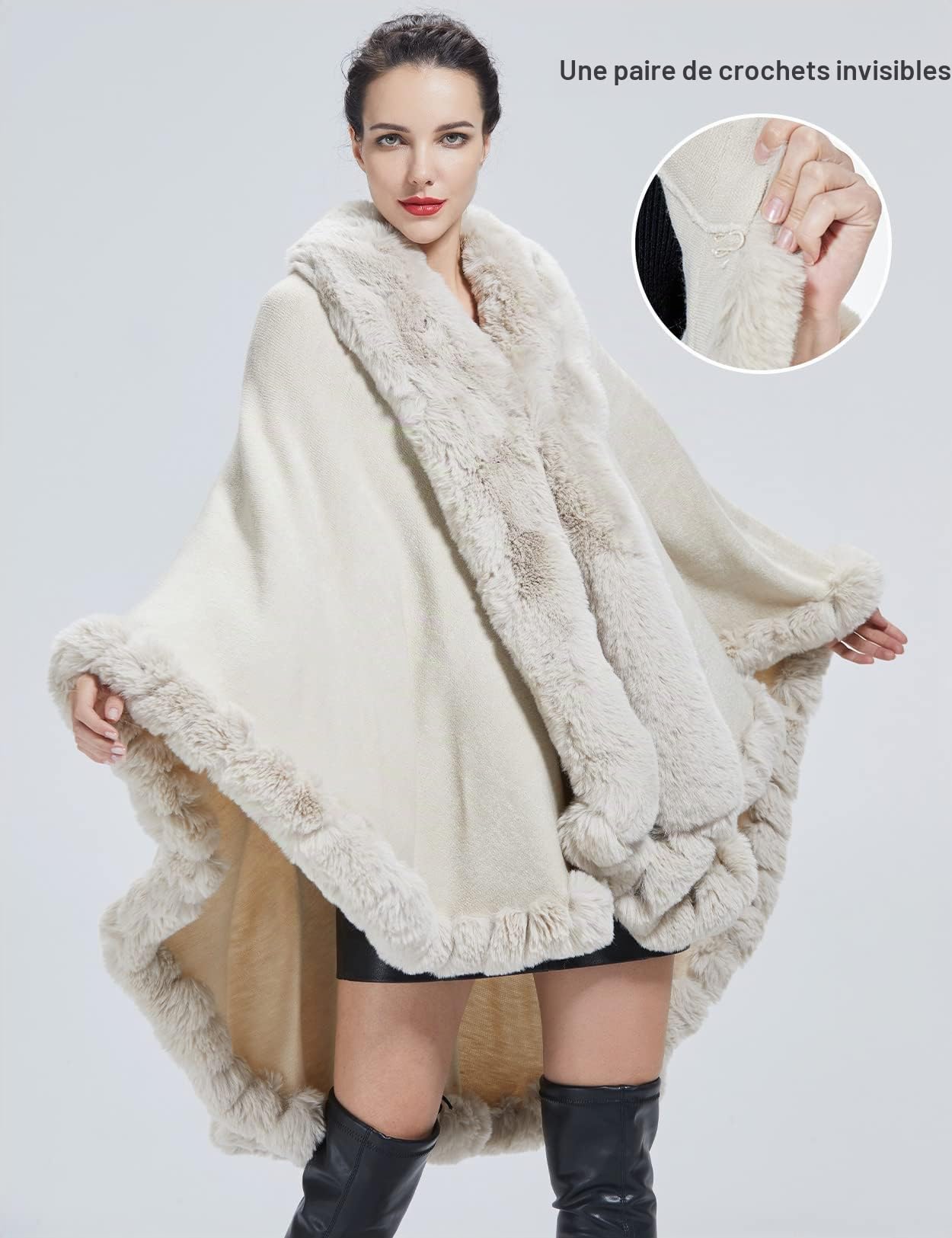 BEAUTELICATE Cape Manteau Femme Tricoté Poncho Cardigan Grande Taille Fausse Fourrure Châle Étole Pour Automne Hiver Mariage Soirée Mariée Noël Fête