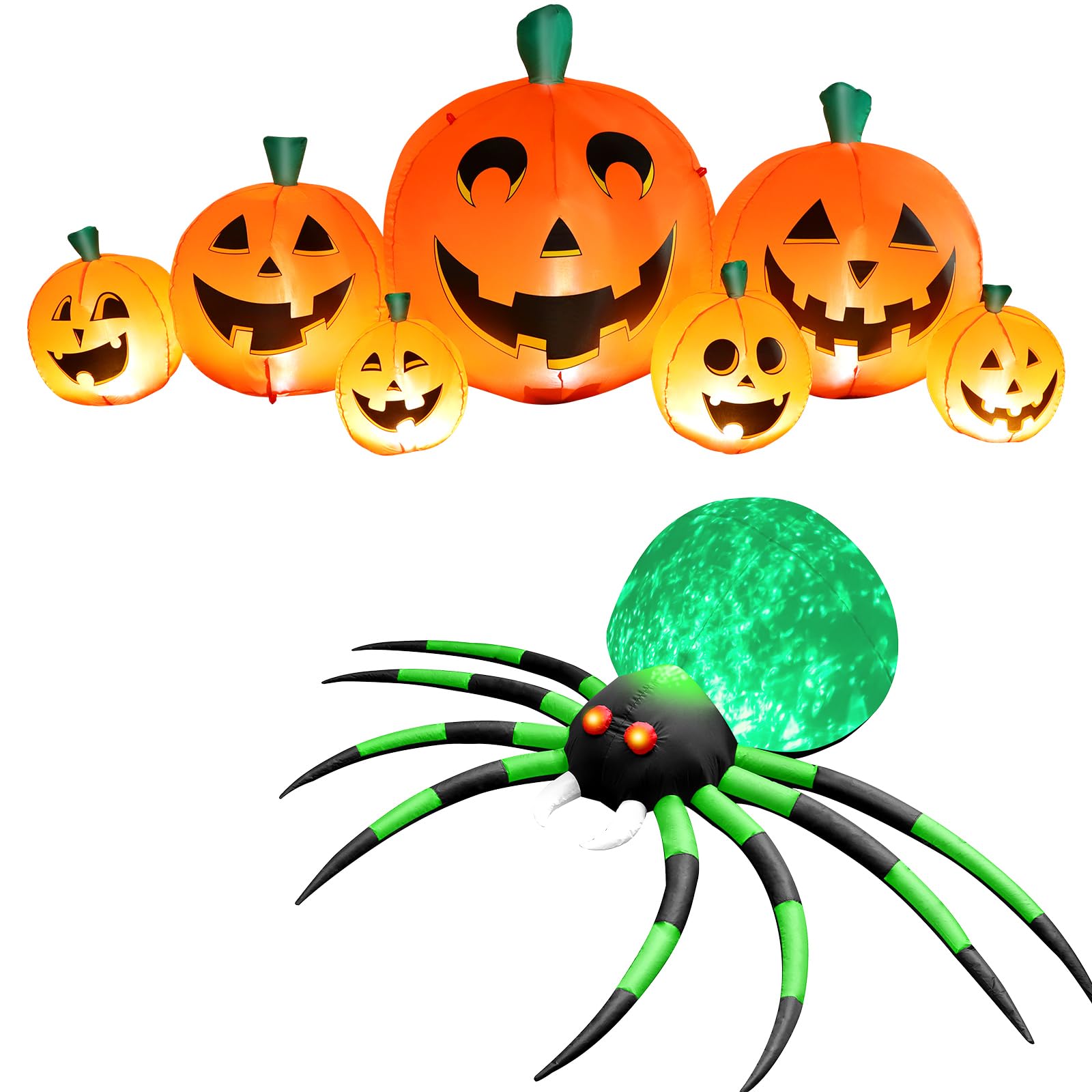 8FT Inflatables Spider & 8.5FT Inflatable Pumpkin for Halloween Outdoor Decorations, Giant Halloween Blow ups with LED Lights for Halloween Party Garden Lawn House Holiday Decor