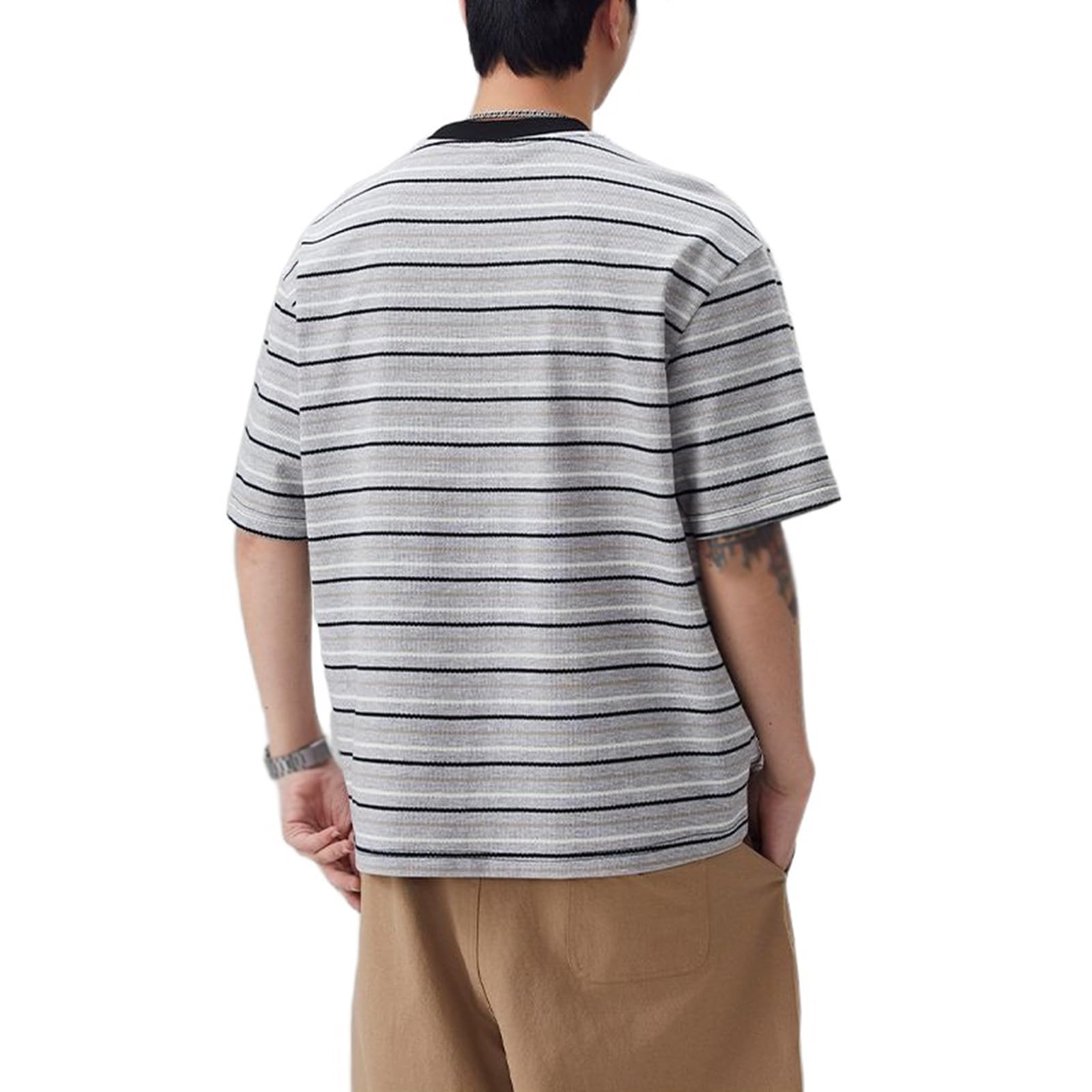 Maglietta da uomo estiva retrò classica a righe color block vestibilità ampia top alla moda versatile
