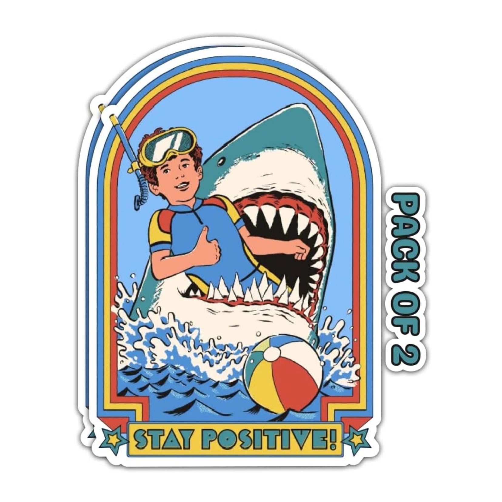 Stay Positive Shark Attack 2 Pack Cut Funny Gloss Vinyl Waterproof Indoor Outdoor for car, Laptop, Hard hat, etc
