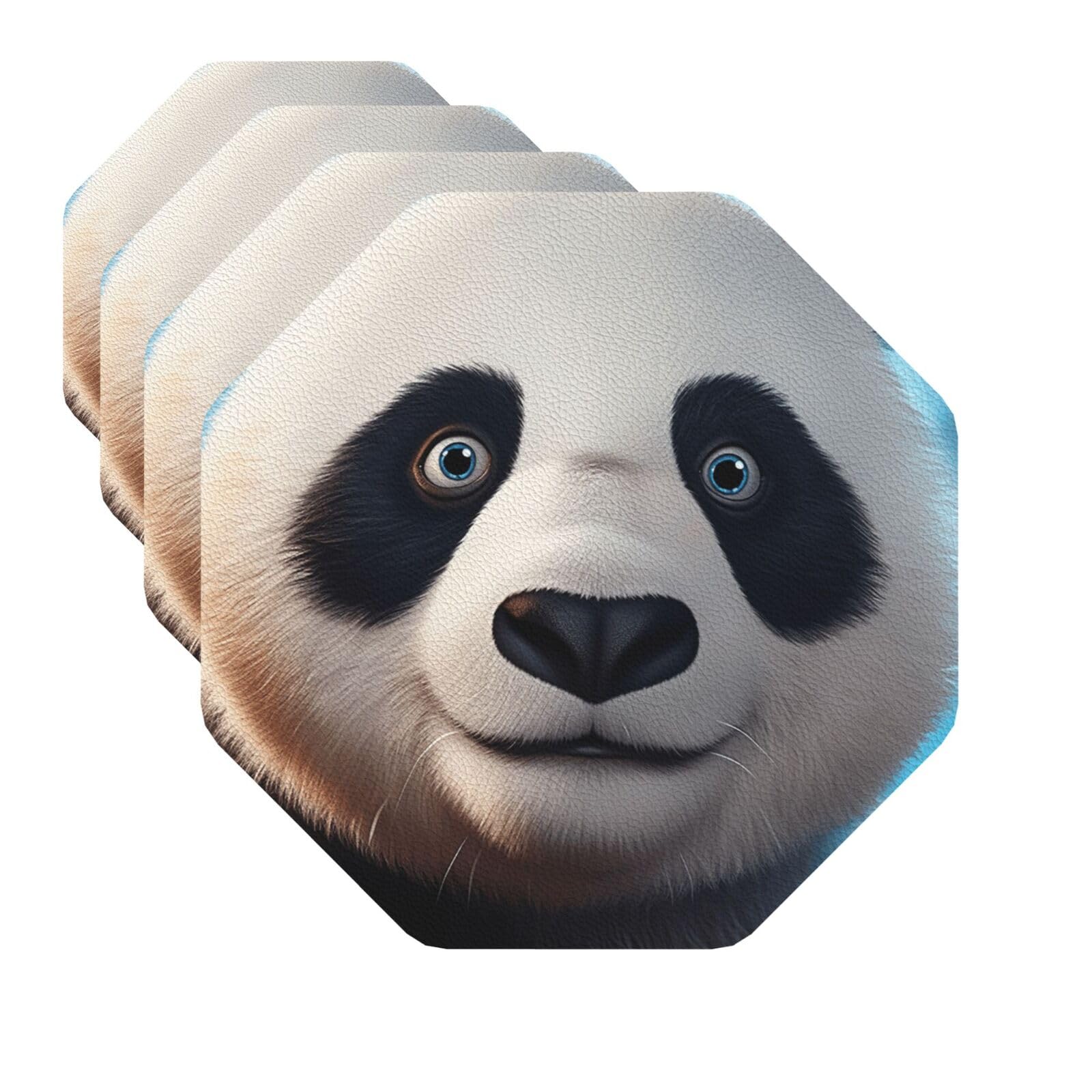 Drink Coasters Set of 4 Quick-Dry Leather Coaster Panda Coasters for Drinks Coffee Cup Mat Tabletop Protection Heat Resistant Coaster for Kitchen Bar Office Home Decor
