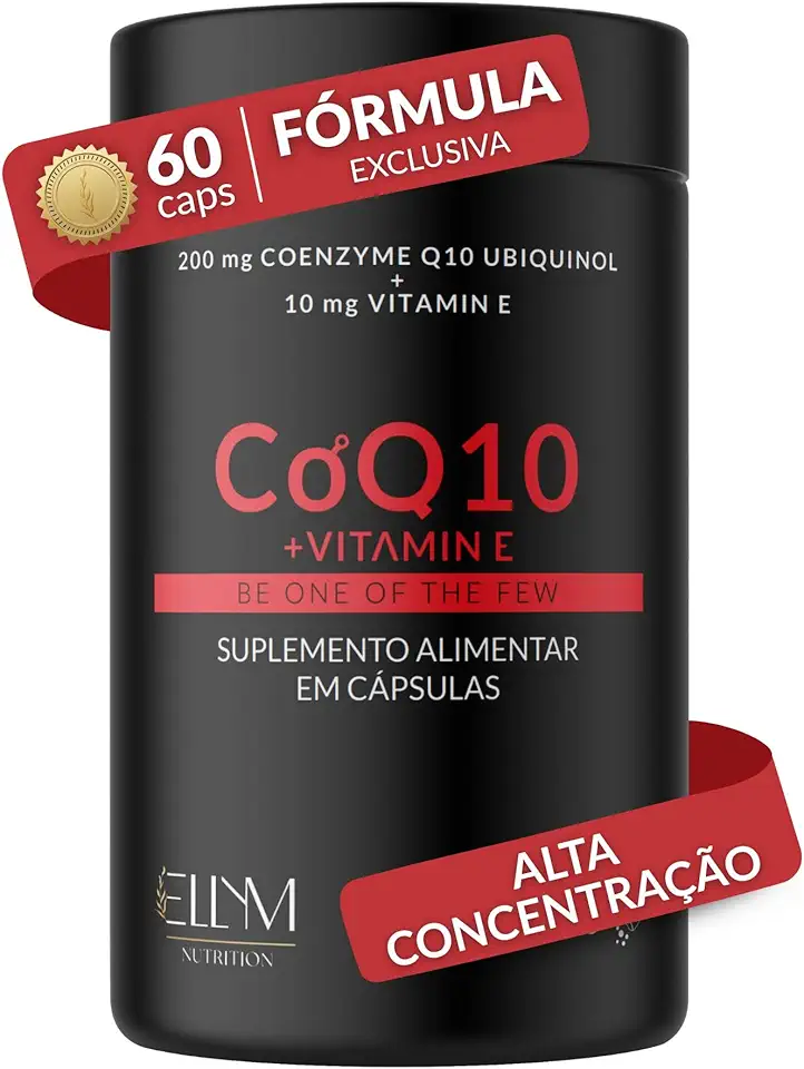 Coenzima Q10 200mg Ubiquinol com Vitamina E 10mg ELLYM NUTRITION Alta Concentração 60 Capsulas