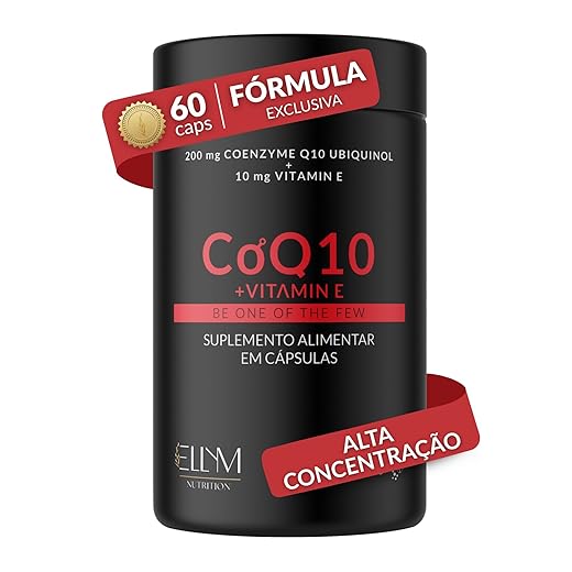 Coenzima Q10 200mg Ubiquinol com Vitamina E 10mg ELLYM NUTRITION Alta Concentração 60 Capsulas