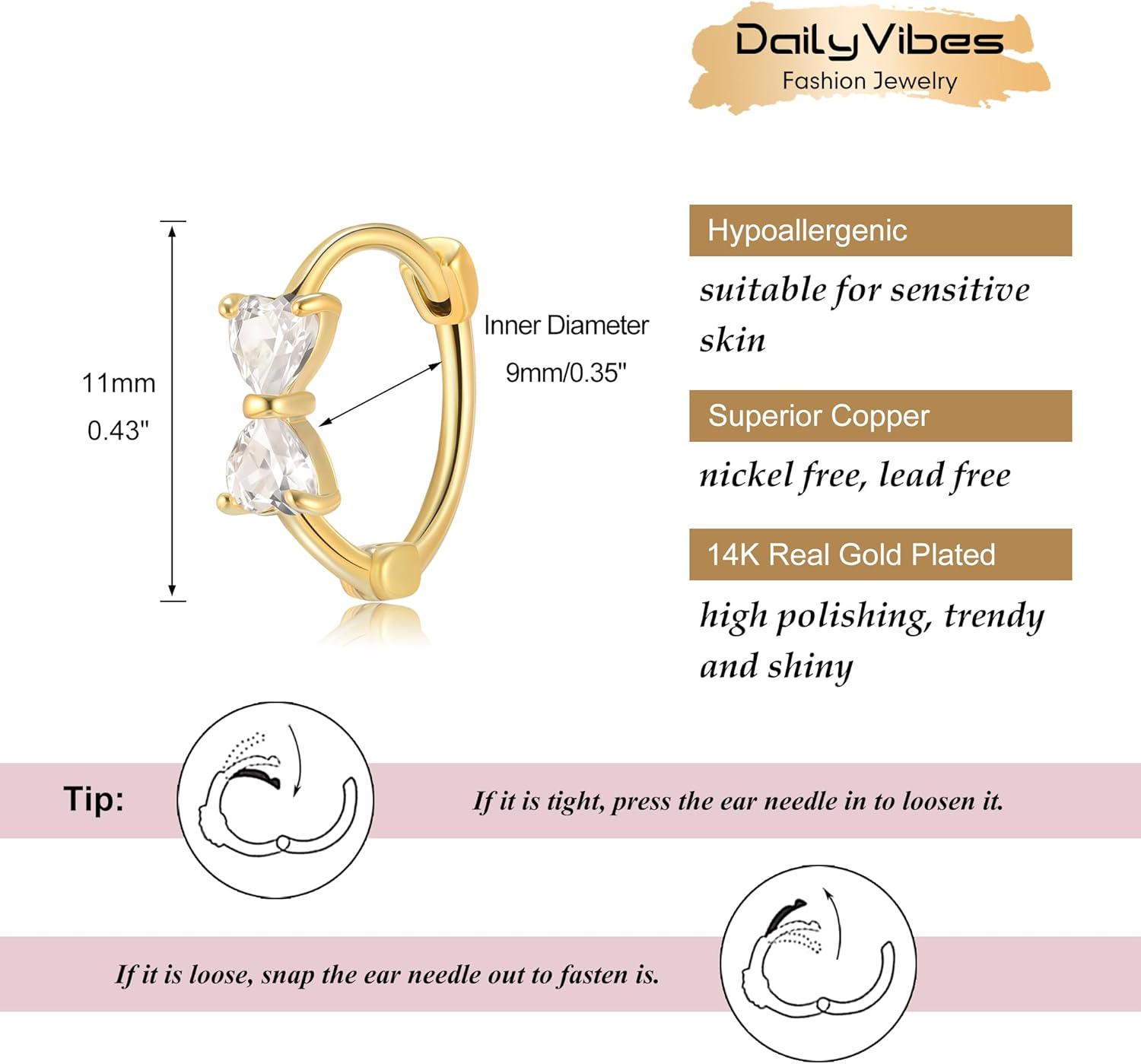 DAILY VIBES Small Gold Huggie Earrings for Women 14K Gold Plated Hypoallergenic Dainty Mini Cubic Zirconia Star Cross Cartilage Hoop Earrings - Image 5