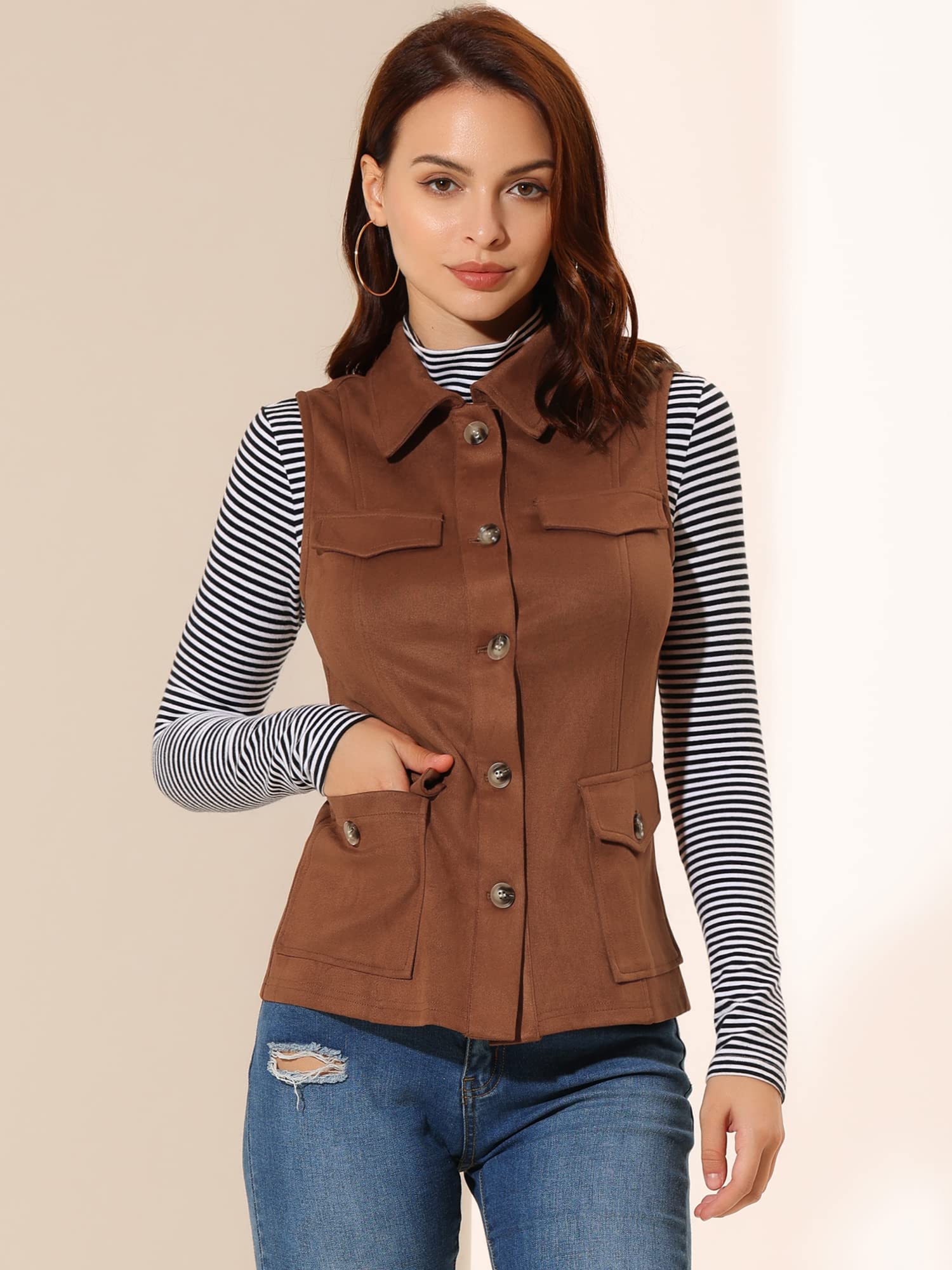 Allegra K Sleeveless Faux Suede Jacket Faux Suede Coat Femme