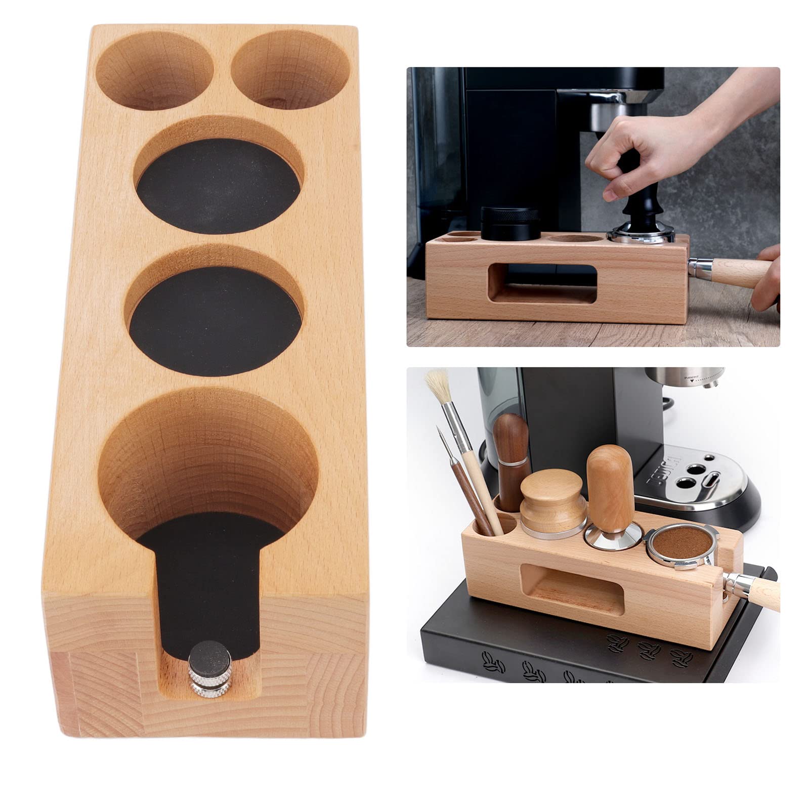 Soporte Antideslizante de Madera para café con 5 Agujeros y Tapete, Ideal para Uso Doméstico y Cafeterías (L (Longitud: 43,3 pulgadas, Peso: 2,1 libras))