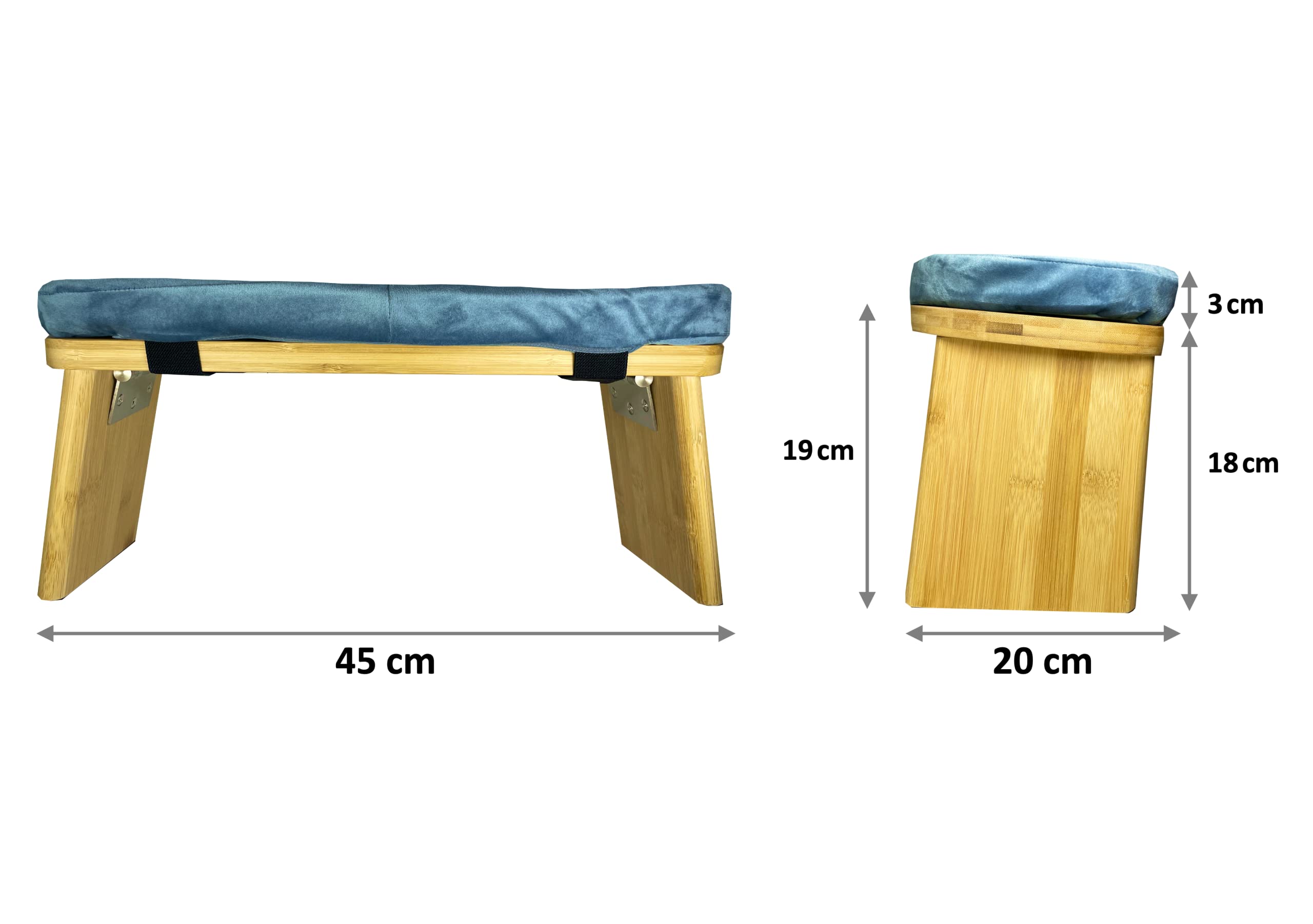 TORTUGA - Panca da meditazione in bambù biologico - Pieghevole ed ergonomico - Blu - 46x18x15cm - Pacchetto completo: borsa da trasportare, comodo cuscino - Migliora la postura e la consapevolezza