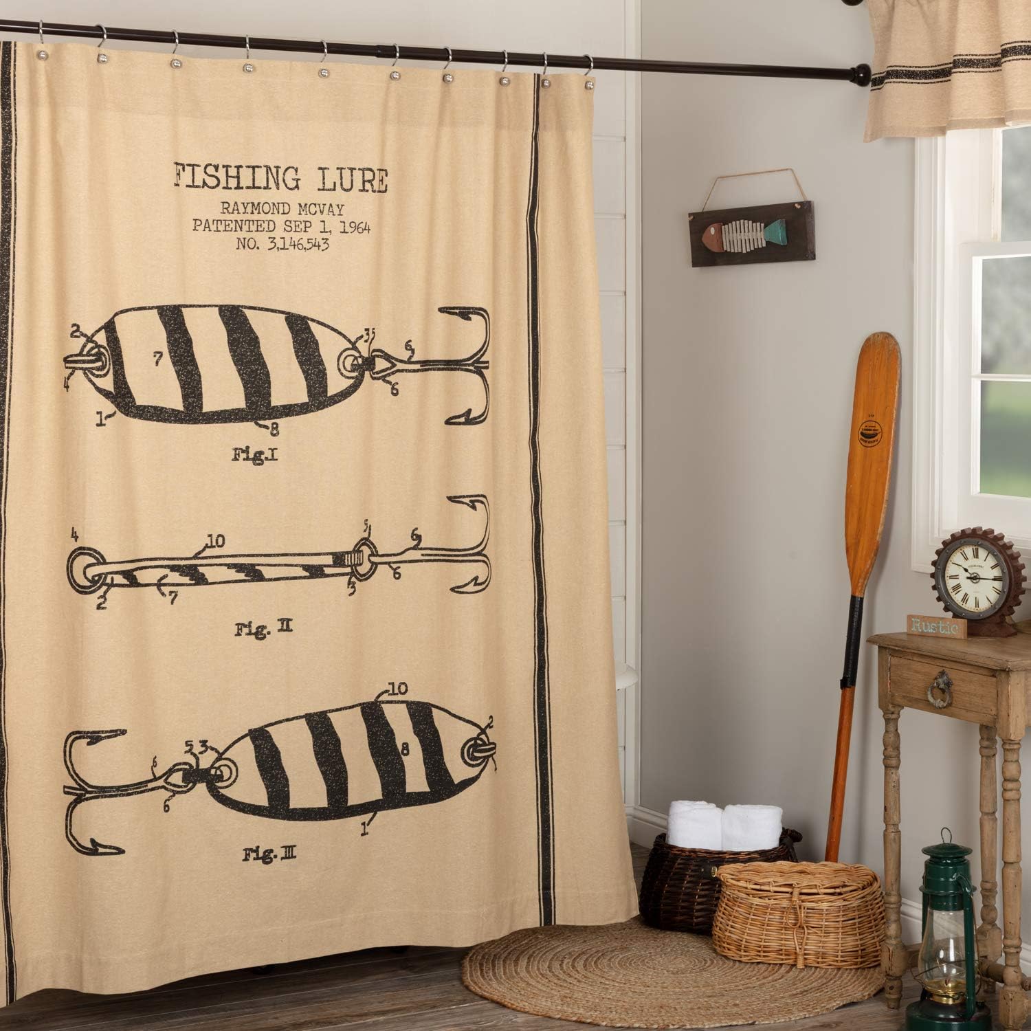 Pine Valley Quilts Fishing Lure Rustic Cabin Shower Curtain 72x72