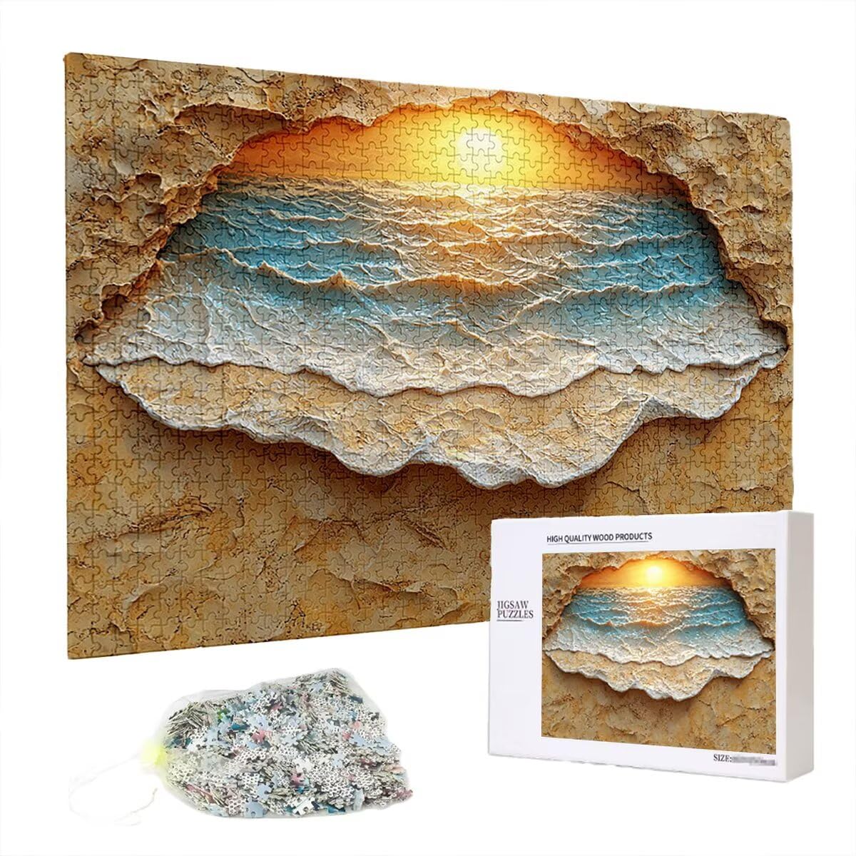 Puzzle 5000 elementów, zachód słońca, abstrakcyjne puzzle dla dorosłych, 5000 elementów, drewniane puzzle dla dorosłych, trudna łamigłówka, gra logiczna dla całej rodziny, drewniane puzzle, dekoracja