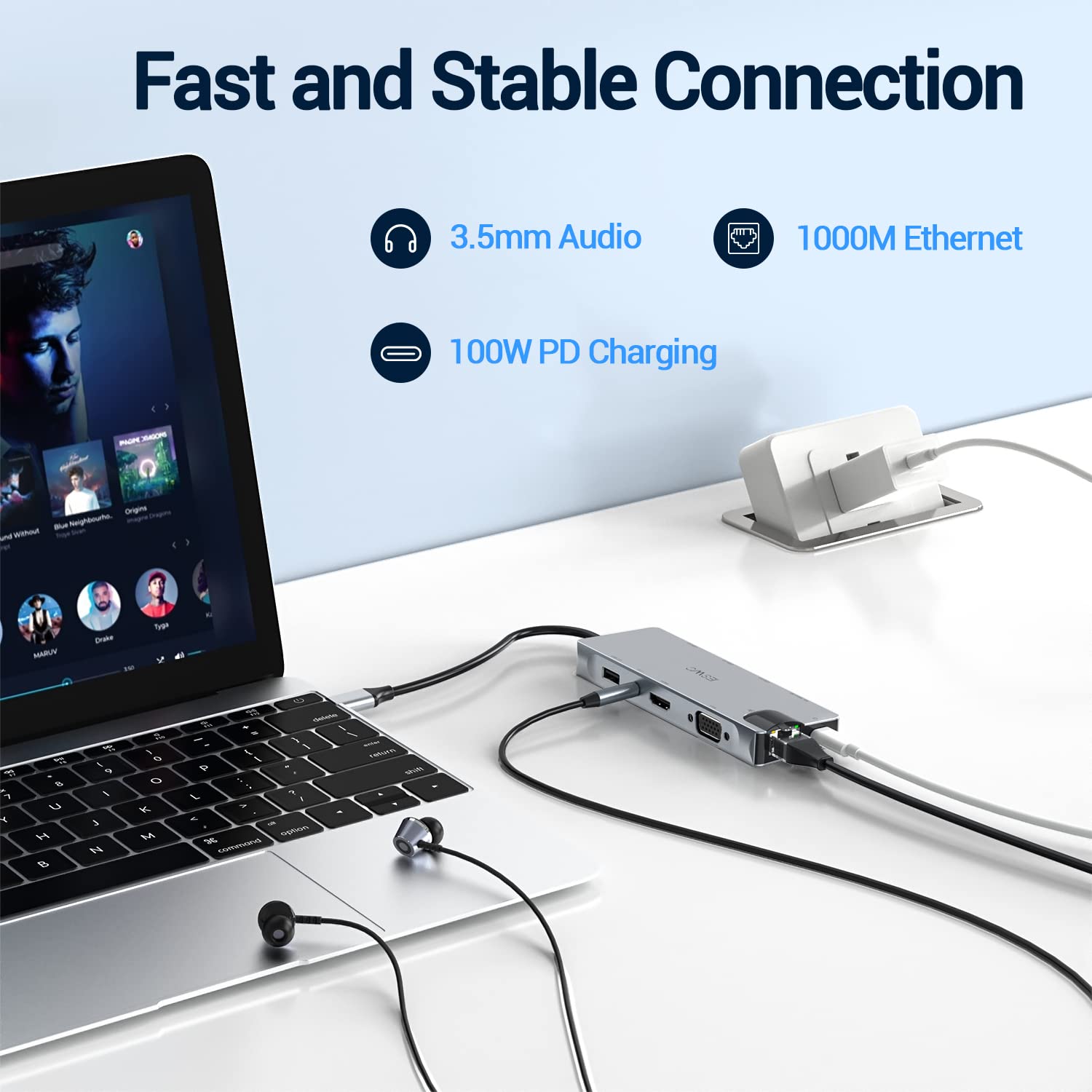 USB C Hub, 11 en 1 Adaptador Multipuerto Hub Tipo C con HDMI 4K, 3*USB 3.0, 2*USB 2.0, USB C 100W PD Carga, Ethernet de 1000 W, Lector de Tarjetas SD/TF y VGA, Compatible con Macbook Pro/Air