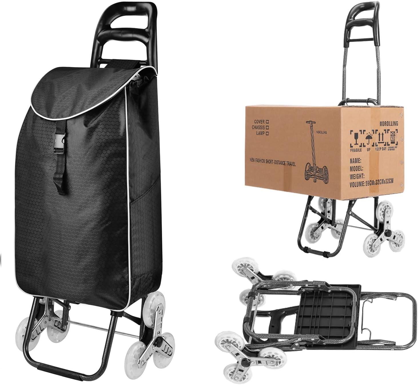 AUMA Shopping Cart with Wheels, Foldable Grocery Cart with Extra Large