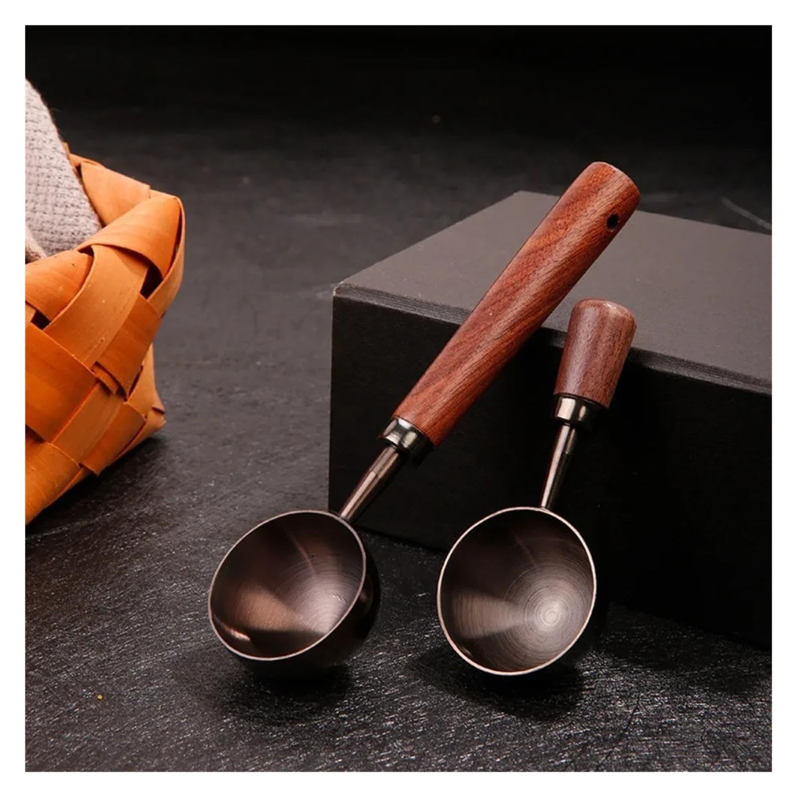Cuchara de cafe 30ml, mango largo de nogal y acero inoxidable