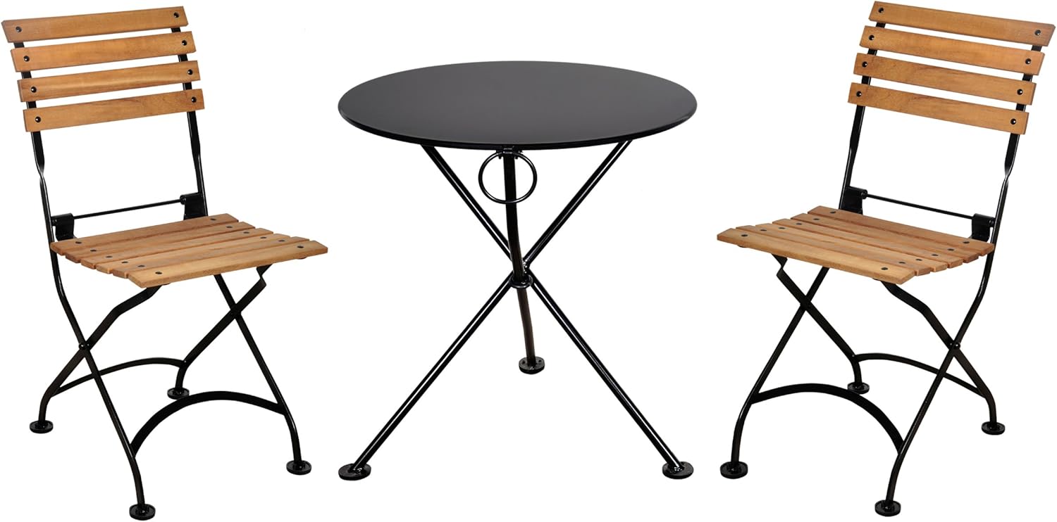 Mobel Designhaus French Café Bistro 3-leg Folding Bistro Table, Jet Black Frame, 24" Round Metal Top x 29" Height : Patio, Lawn & Garden