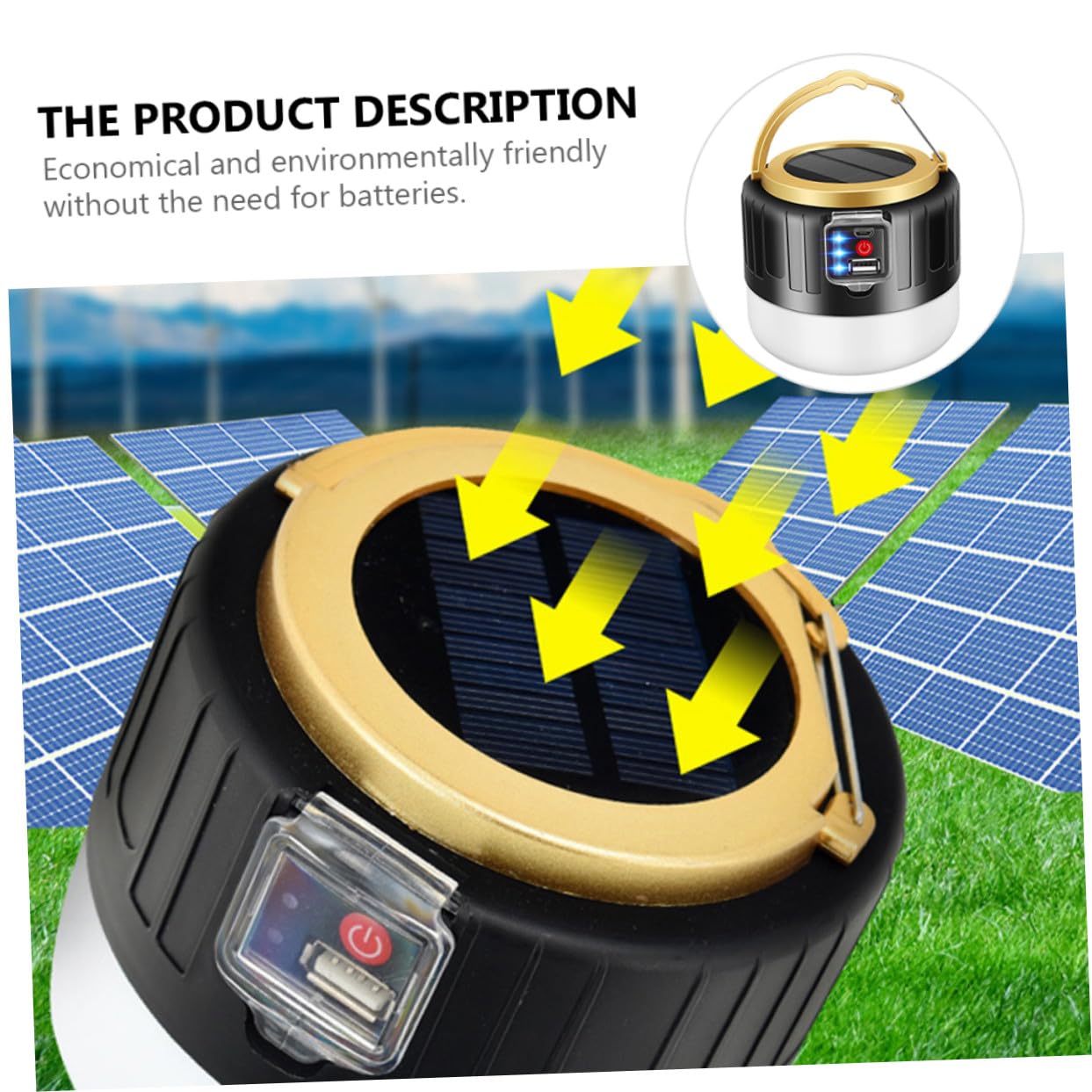 Linterna Solar LED para Camping y Emergencia Recargable USB