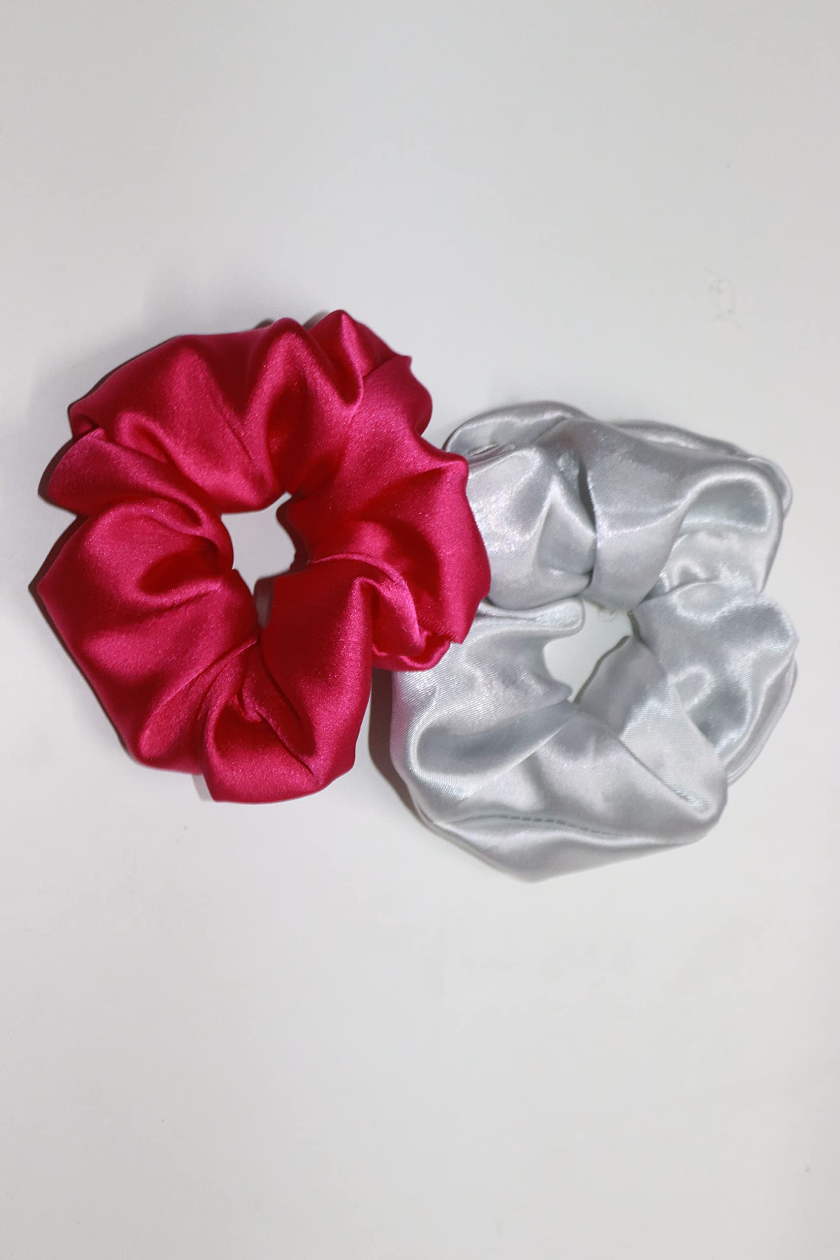 M Square satin Silk hair scrunchies, pack of 2 (Pink, White)