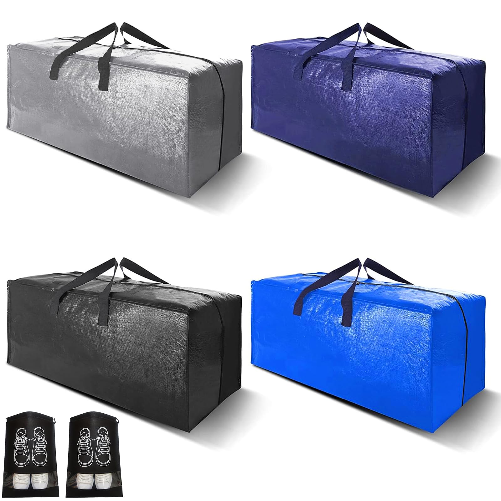 4 Pack 100L Moving Boxes Large Strong with Lid, Extra Large Storage Bag Packing Box with Zips for Moving House, Clothes, Duvet, Under Bed, Travelling Laundry Bags, Moving Bags Storage Boxes- 4 Colors
