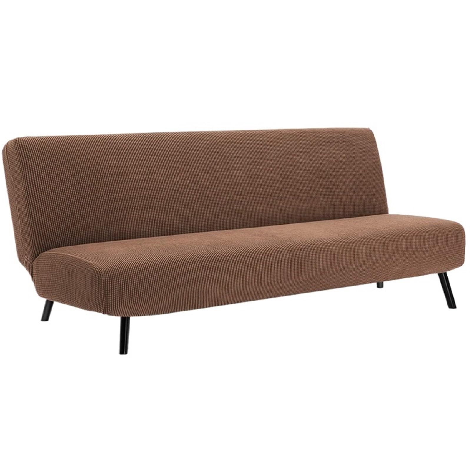 GCYEIDMA Armless Sofa Slipcover Armless Sofa Bed Slipcover Couch Cover Without Armrests Stretch Folding Futon Elastic Removable(Coffee,M 160-190cm)
