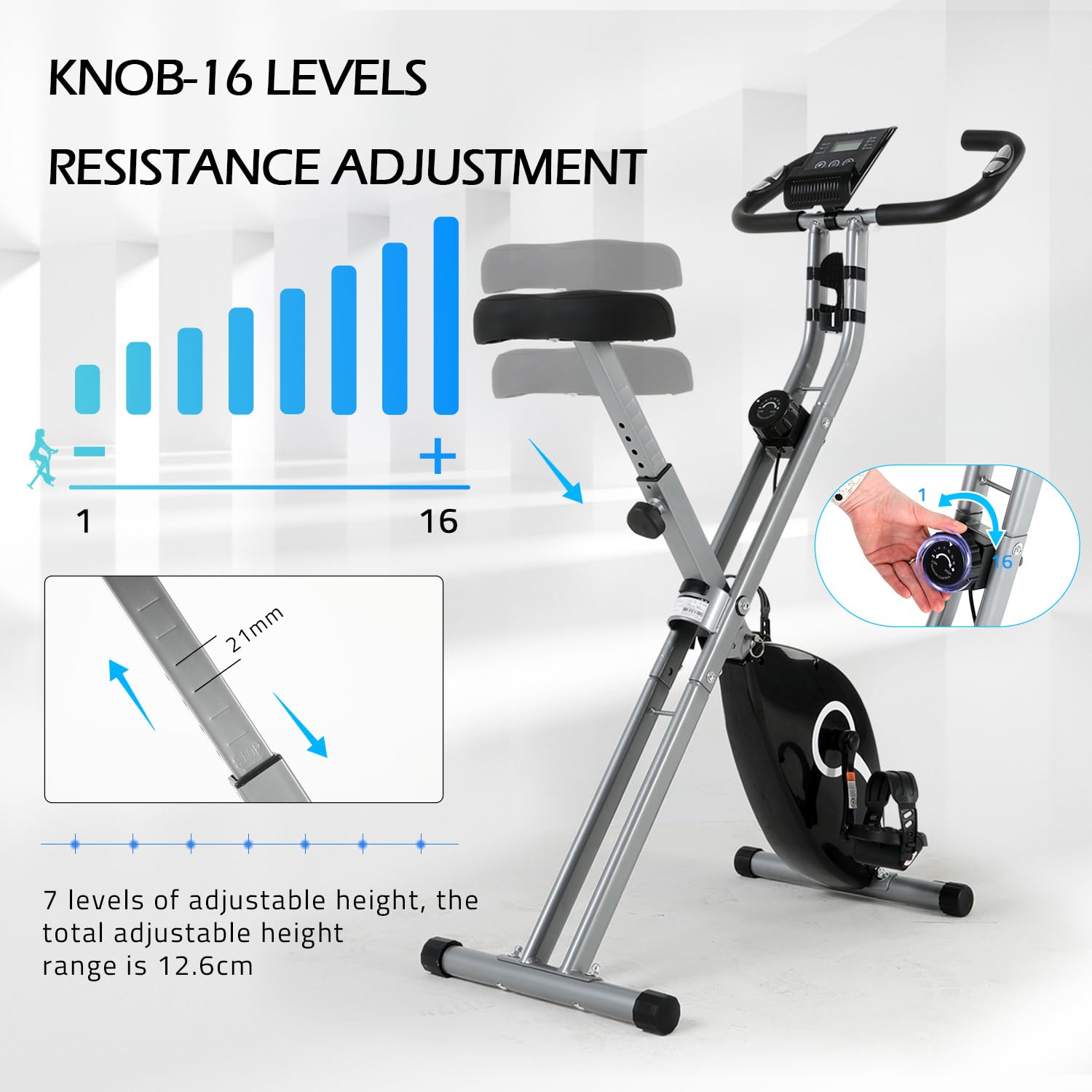 ISE Vélo D’appartement F-Bike SY-8018 – Siège Large Réglable 60-74,5cm – Écran Multifonction – Résistance Manuelle – Cardio-training